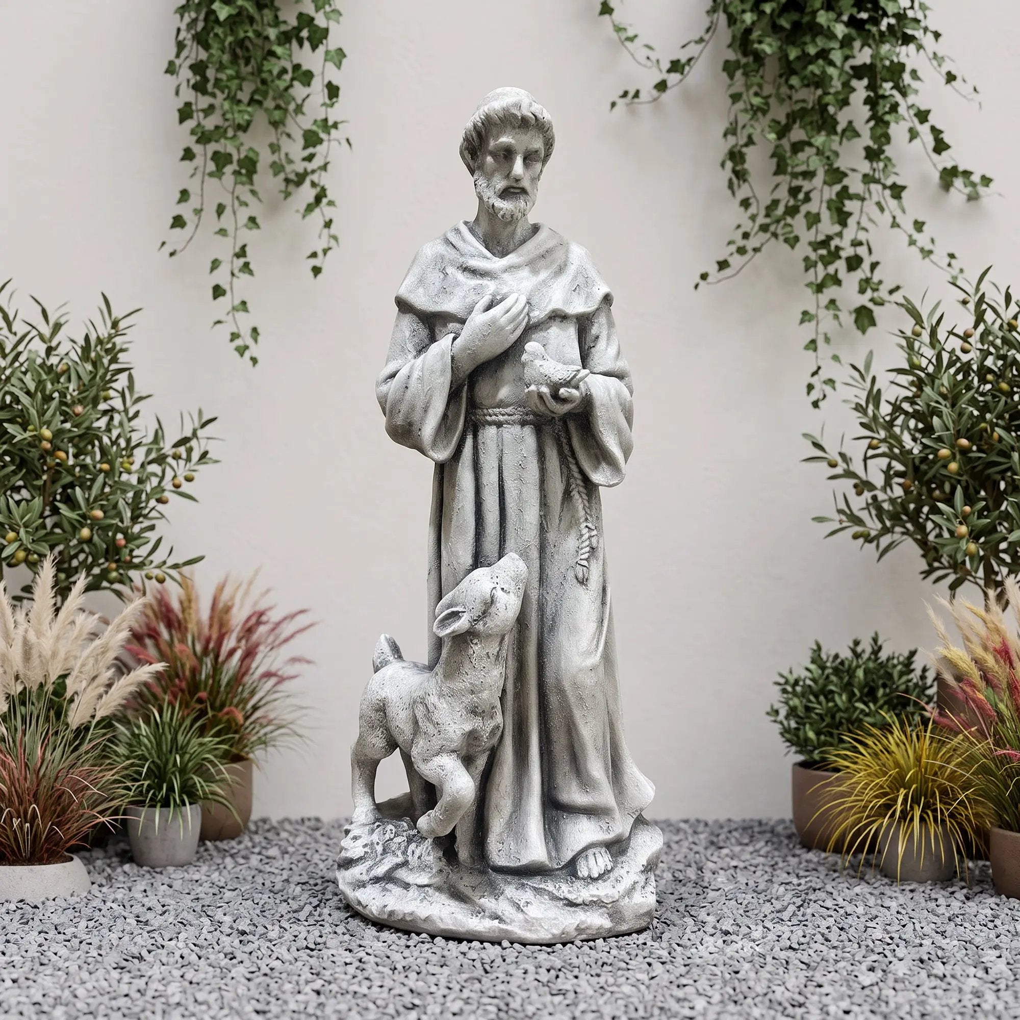Magnesium Oxide Saint Statue With Lamb Weatherproof Religious Sculpture by HouseOfZazla
