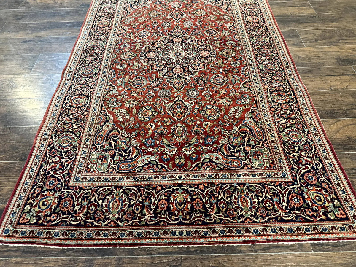 Persian Kashan Rug 4x7, Red and Navy Blue, Floral Antique Carpet by Jewel Rugs