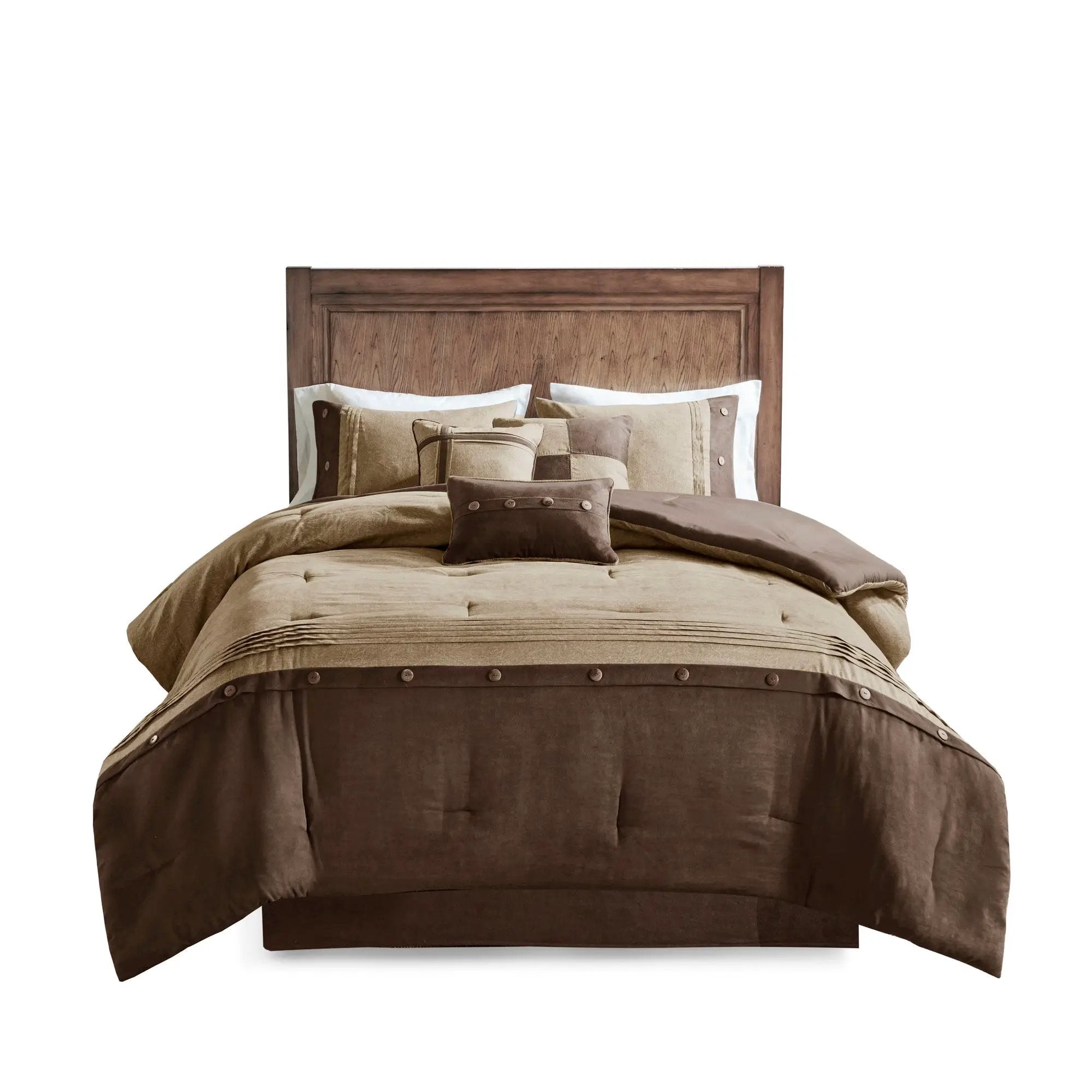 7 Piece Faux Suede Comforter Set Brown King by HouseOfZazla