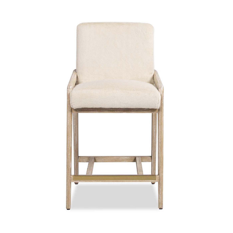 Solid Ash Upholstered Counter Height Stool with Rope Detail - Creme De La Creme White