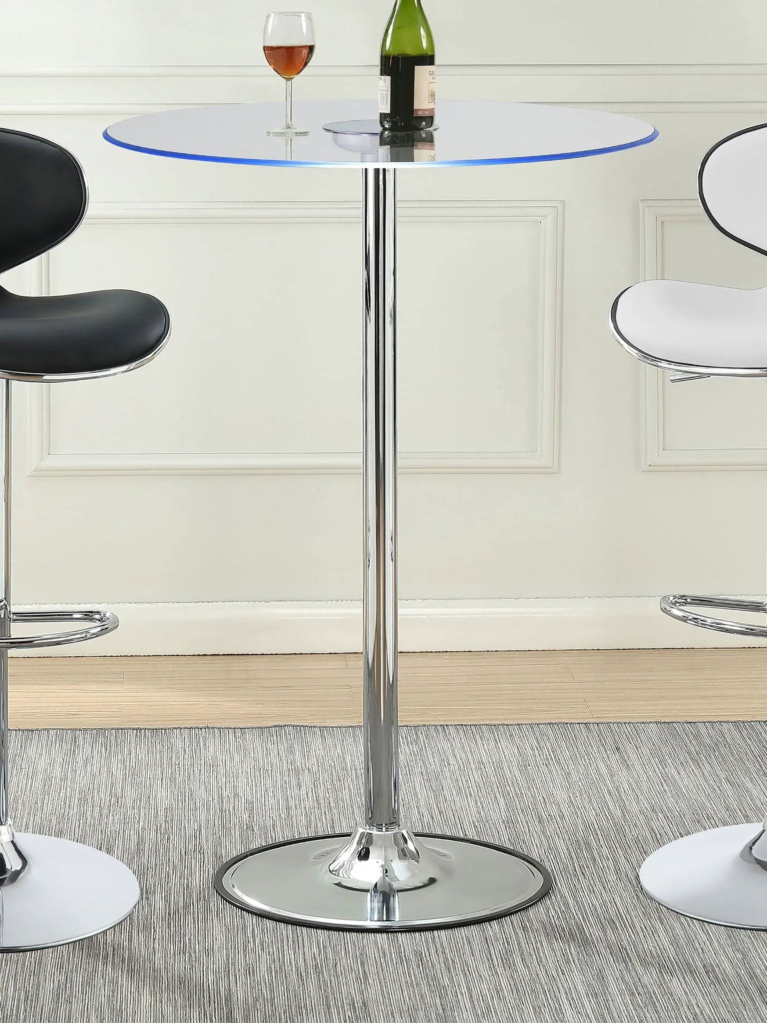 Thea Round 28-inch Glass Top LED Bistro Bar Table Chrome by Unique Piece Furniture
