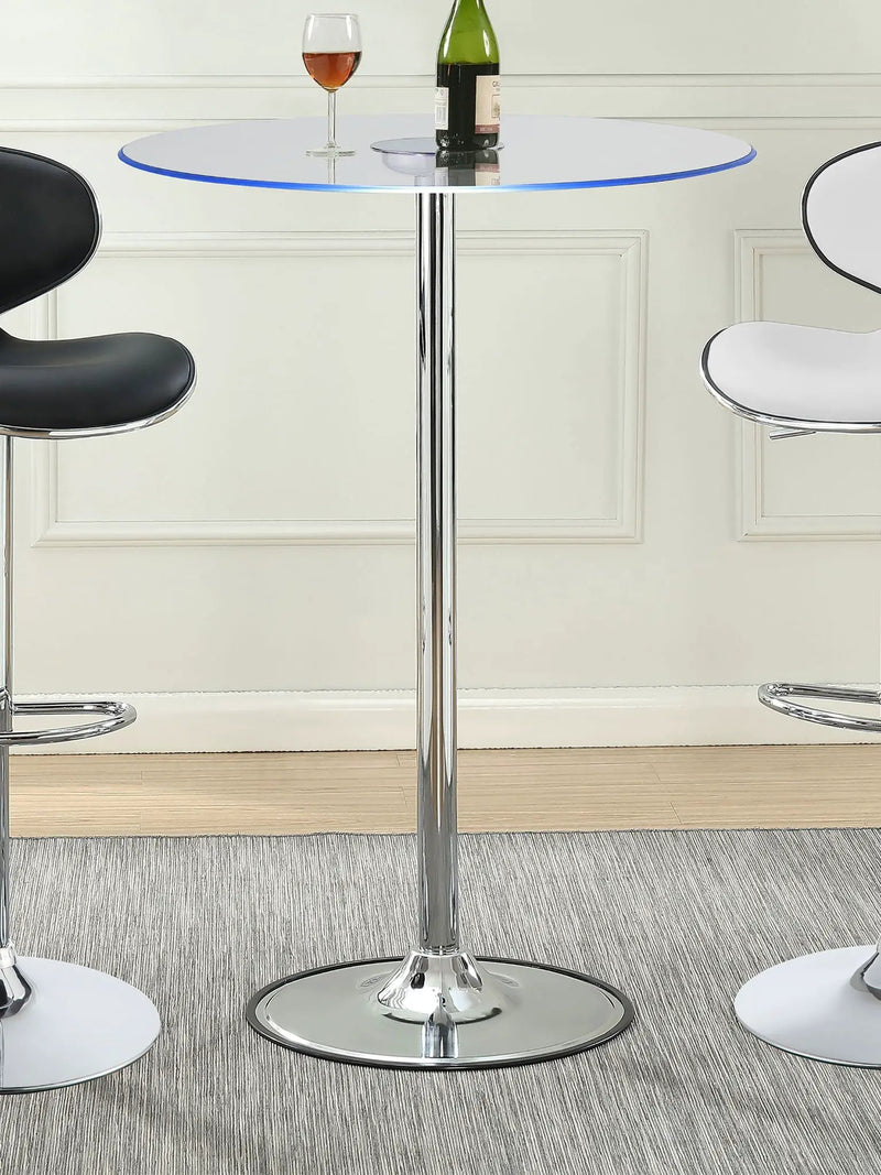 Thea Round 28-inch Glass Top LED Bistro Bar Table Chrome by Unique Piece Furniture