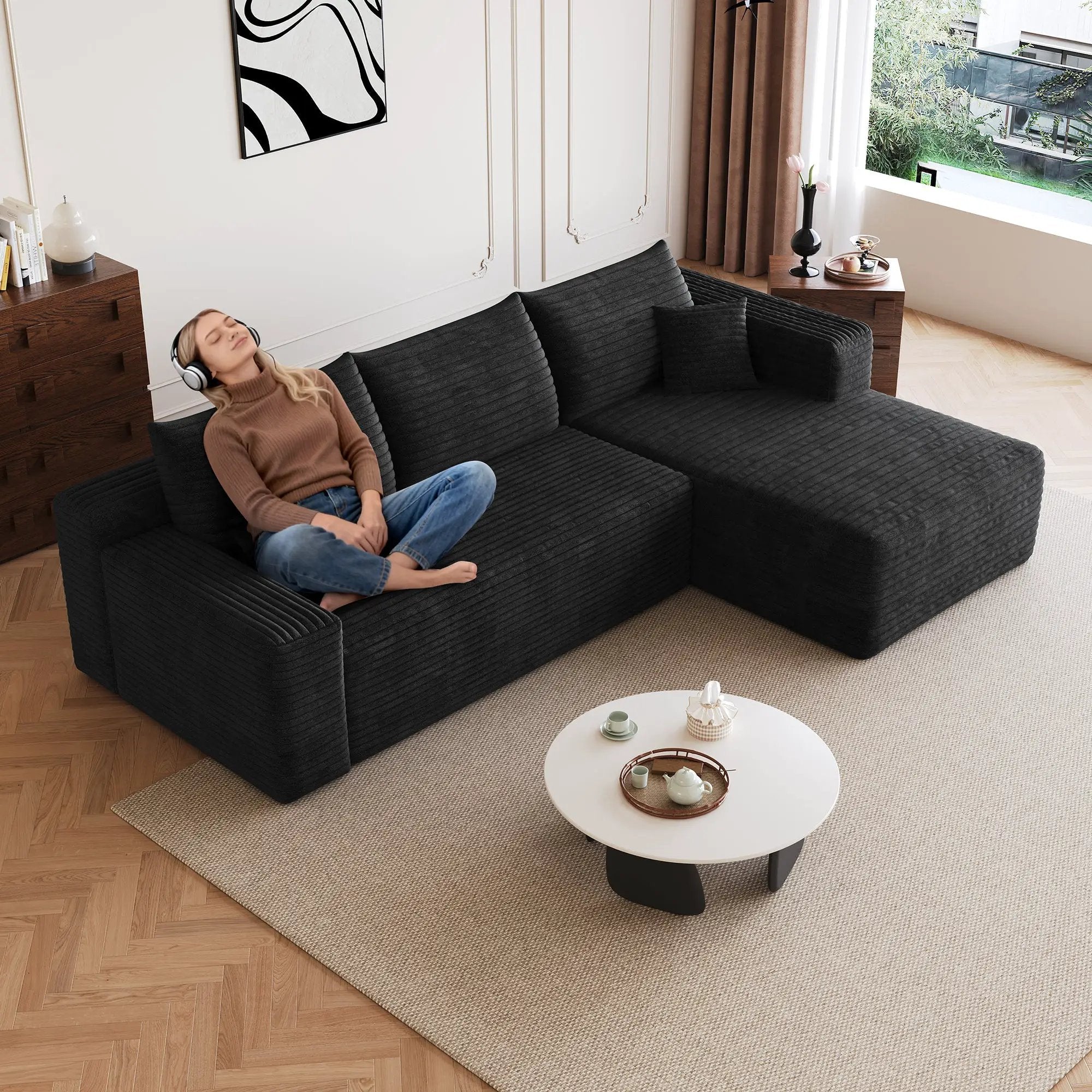 95" Cloud Sectional Sofa, Modern Minimalist Upholstered Couch by HouseOfZazla
