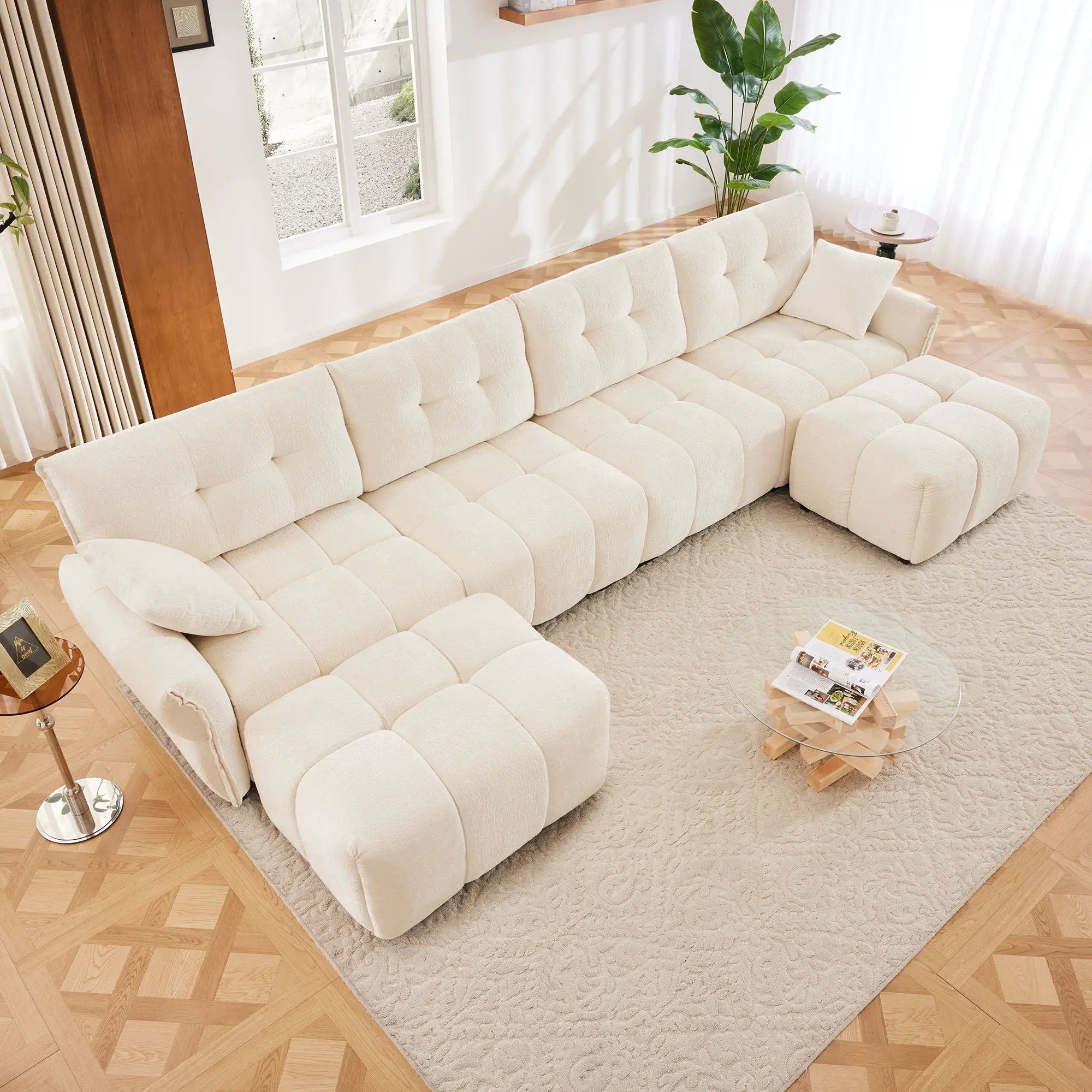 Sofa Set With Ottoman And Pillows, Textured, High Resilience Cushions by HouseOfZazla