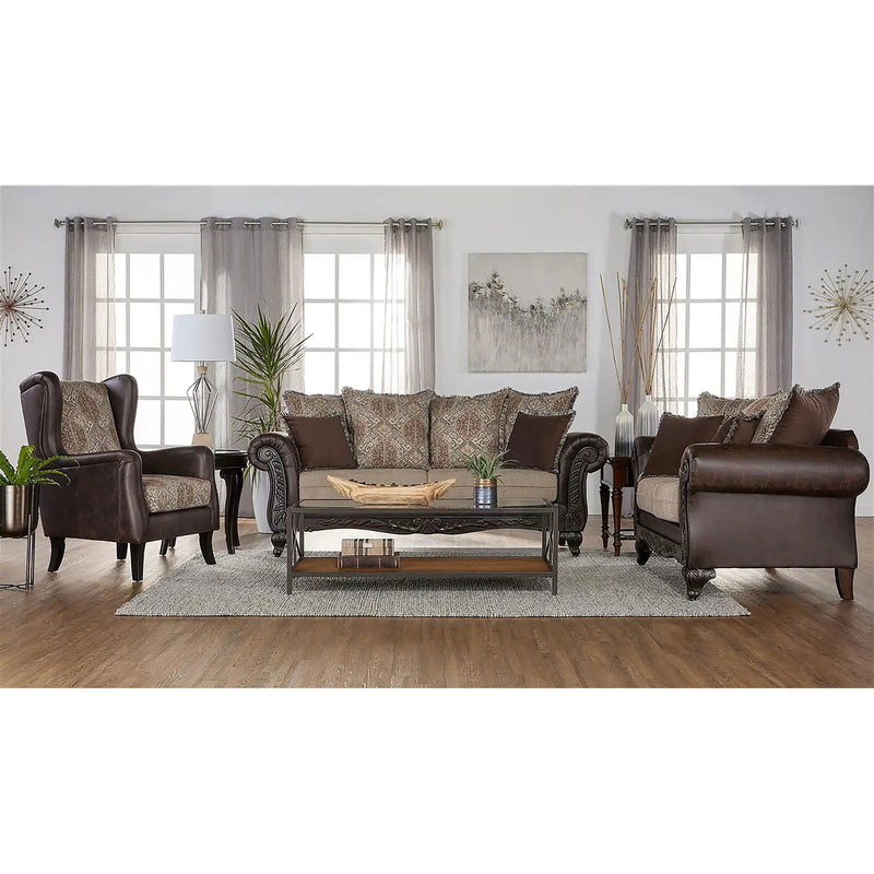 Brookridge - Rolled Arm Loveseat Sofa With Upholstery - Brown by HouseOfZazla