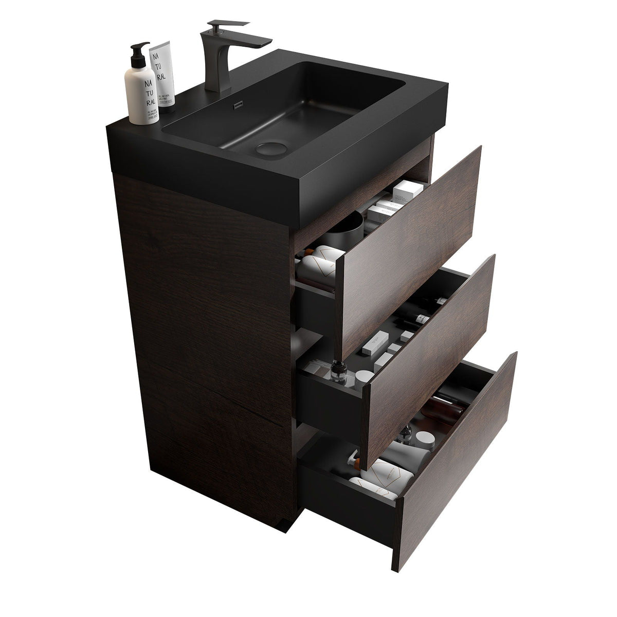 Alice Bathroom Vanity with Large Storage and One-Piece Sink Basin – Black or White, photo 3 of 24