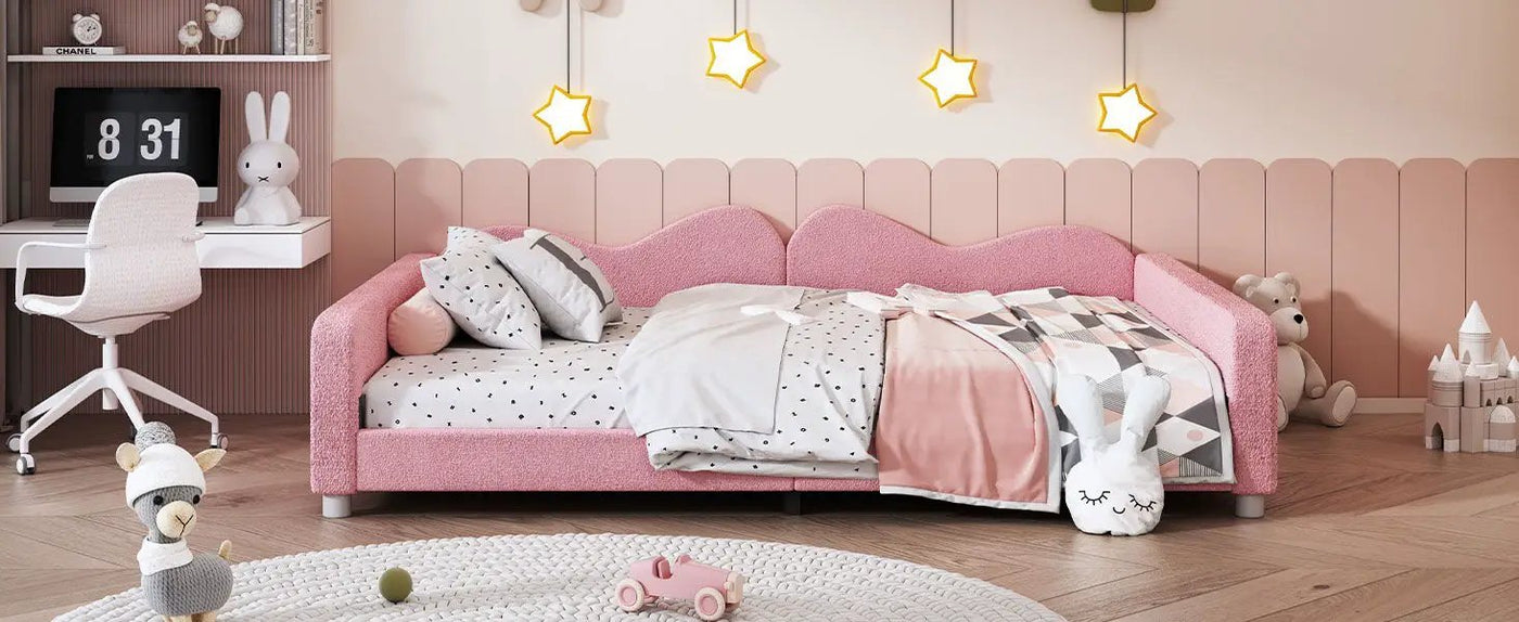 Upholstered Daybed, Sherpa Fabric Sofabed With Cloud-Shaped Backrest by HouseOfZazla