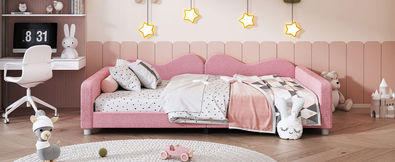Upholstered Daybed, Sherpa Fabric Sofabed With Cloud-Shaped Backrest