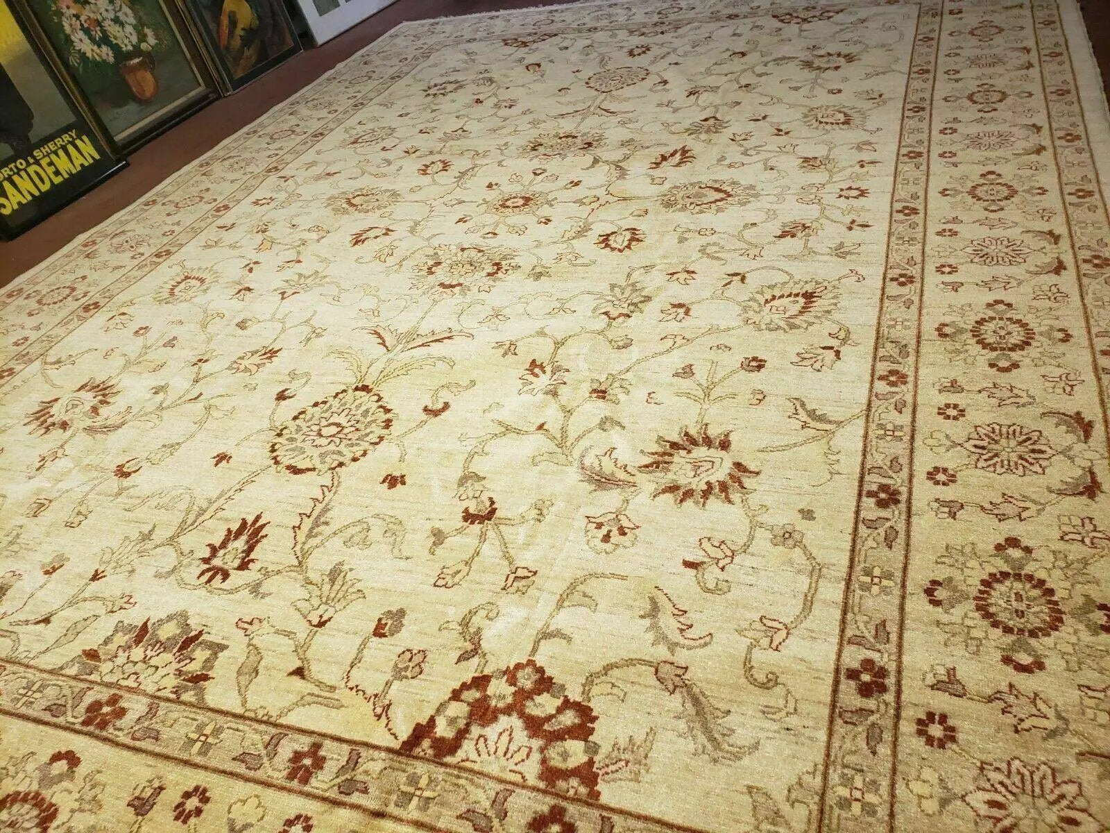 Oushak Rug 10x14 Neutral Colors Handmade Peshawar Wool Carpet Oatmeal Beige by Jewel Rugs