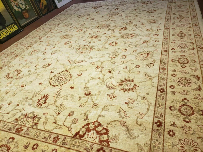 Oushak Rug 10x14 Neutral Colors Handmade Peshawar Wool Carpet Oatmeal Beige by Jewel Rugs