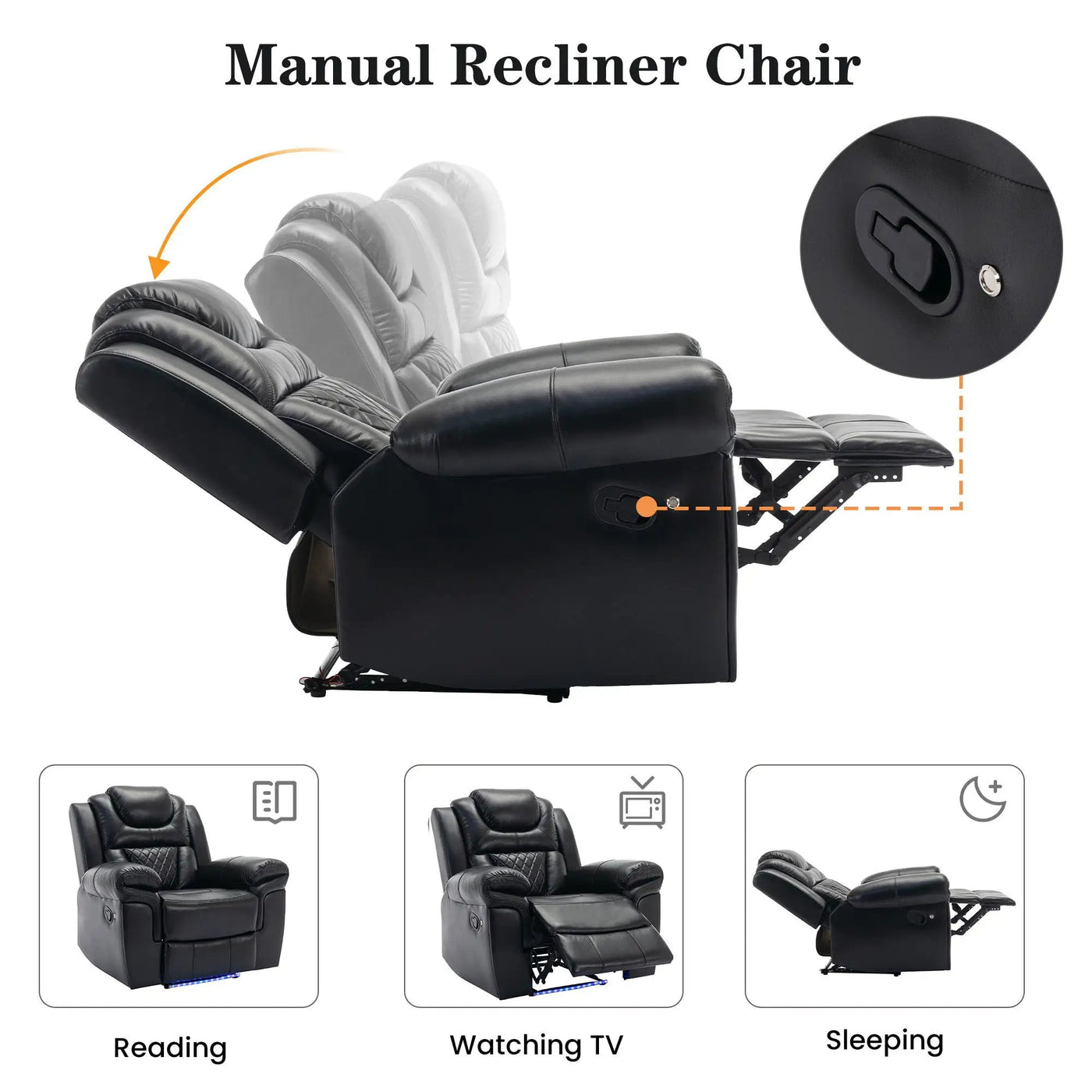 3 Pieces Recliner Sofa Sets Home Theater Seating Manual Recliner Chair With Center Console And LED Light Strip For Living Room by Unique Piece Furniture