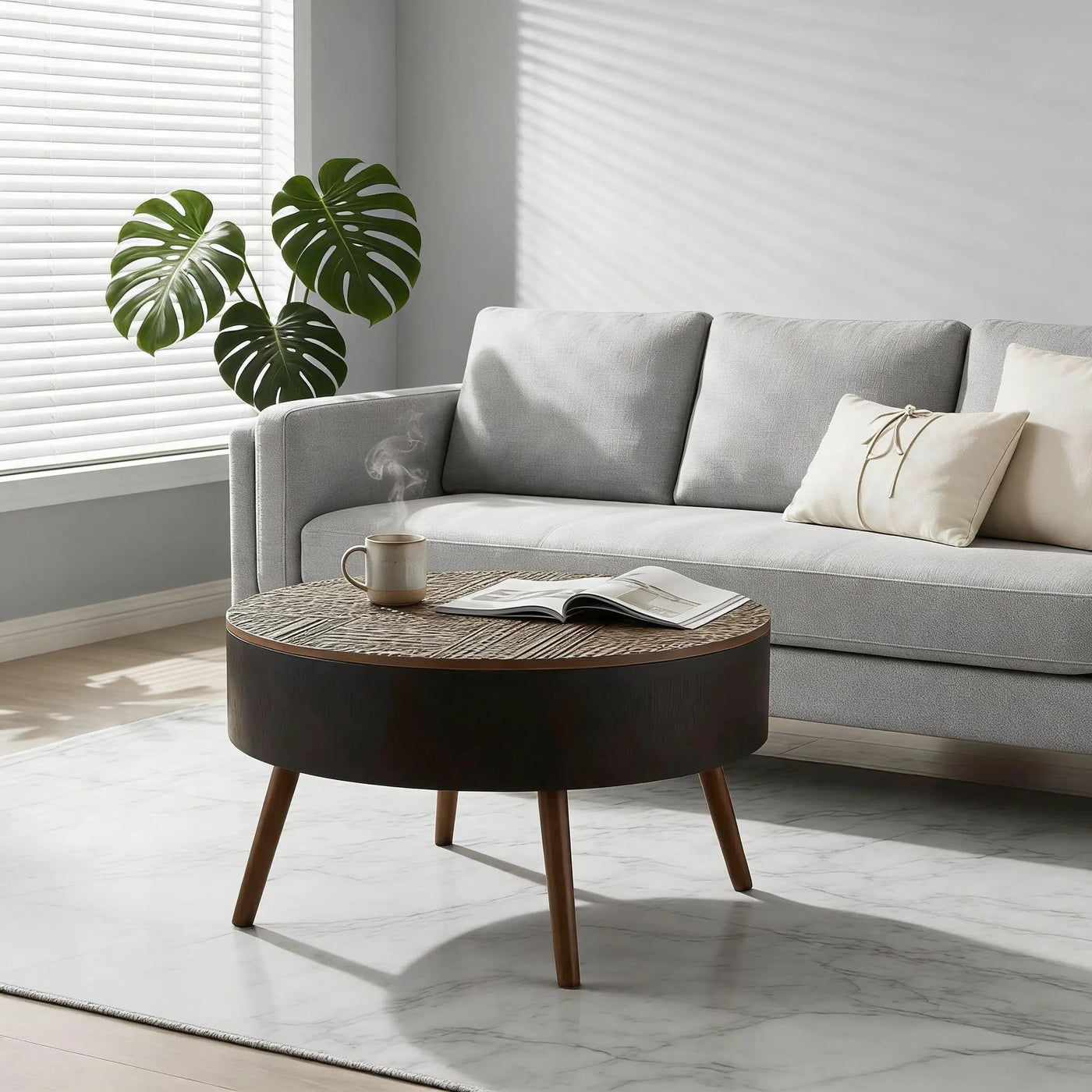 Round Coffee Table With Storage Function For Living Rooms by HouseOfZazla
