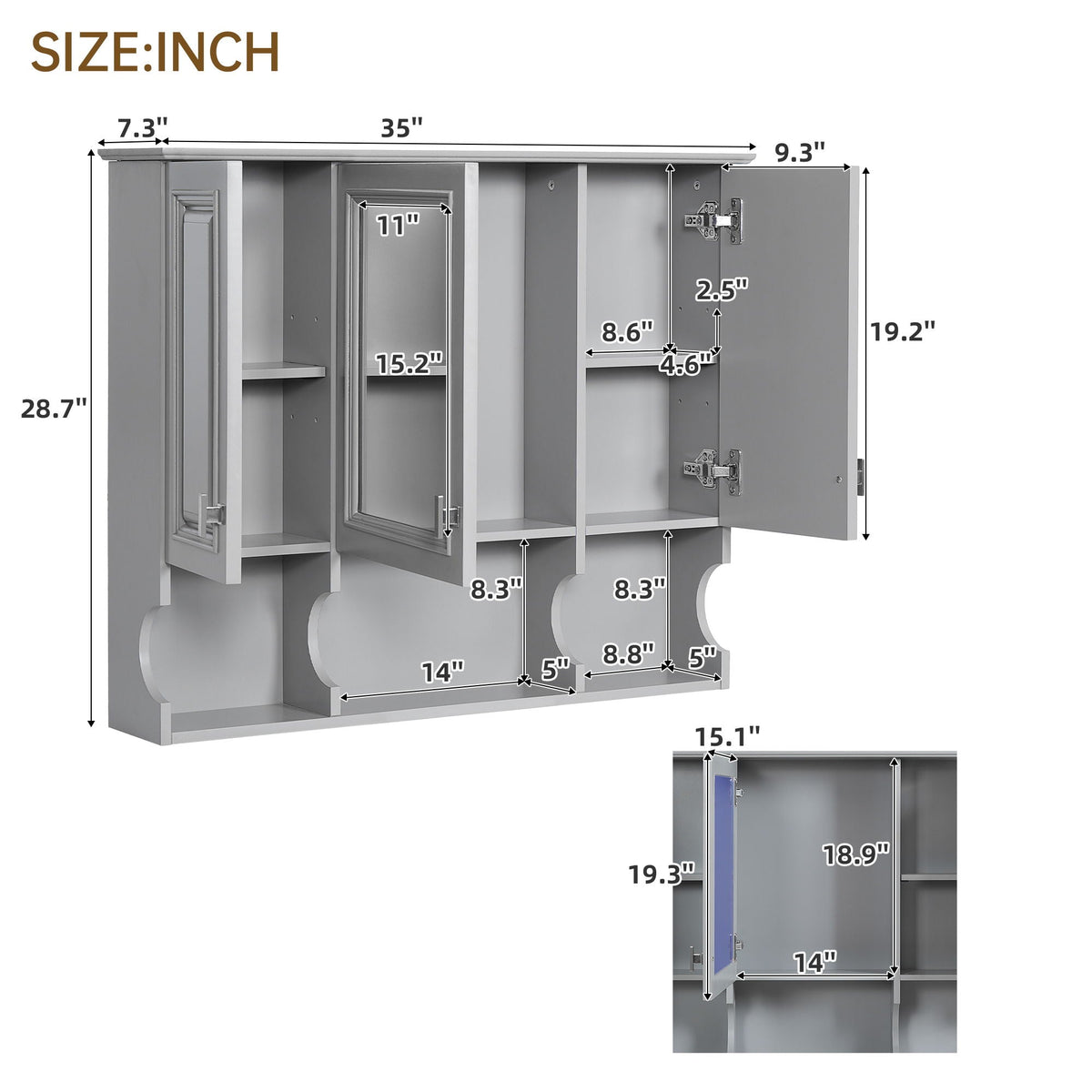 Wall Mounted Bathroom Medicine Cabinet With Mirror & Open Shelves, photo 21 of 40