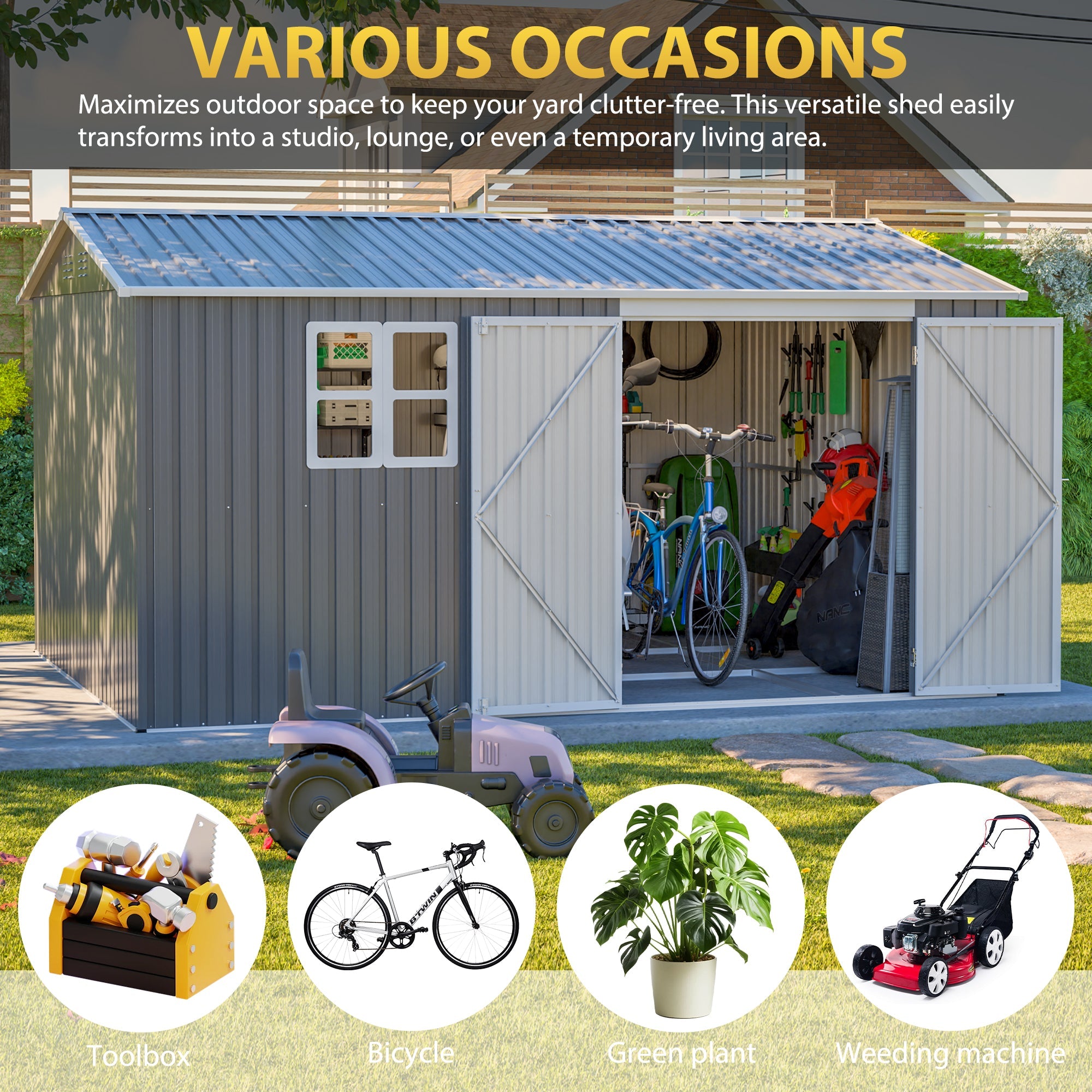 12x10 Ft Outdoor Metal Storage Shed by HouseOfZazla