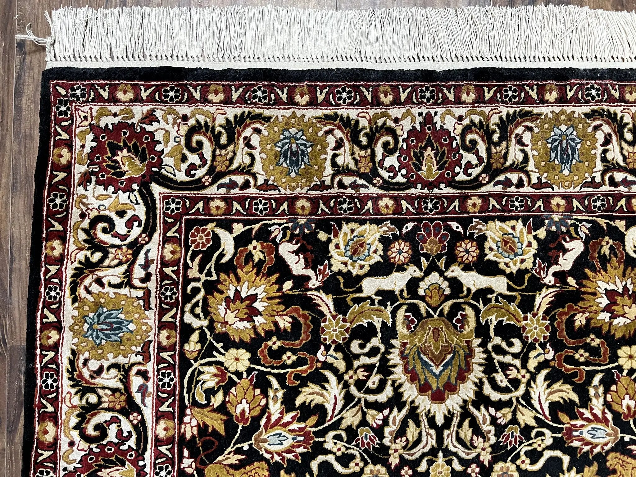 Sino Persian Silk Rug 3x5 Oriental Carpet 3 x 5 Fine Silk Rug, Black Ivory Gold, Animal Motifs, Flowers, High Quality, Vintage Silk Rug Wow by Jewel Rugs
