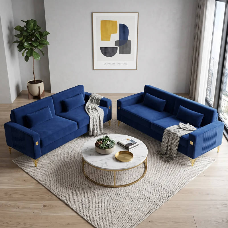 Royal Blue Velvet 2-Piece Sofa Set by HouseOfZazla