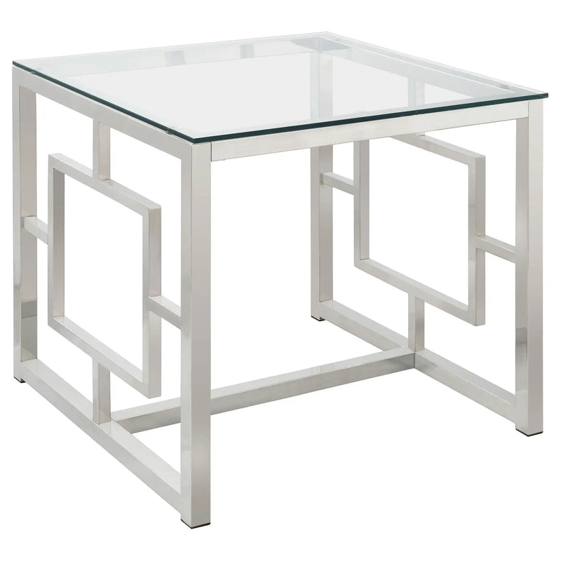Merced Square Glass Top Side End Table Nickel by Unique Piece Furniture