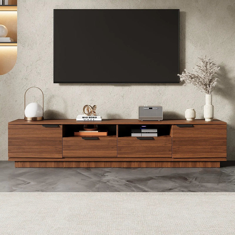 TV Stand, Entertainment Center With Deep Drawers, Cable Management & Soft Closing Hinges by Unique Piece Furniture