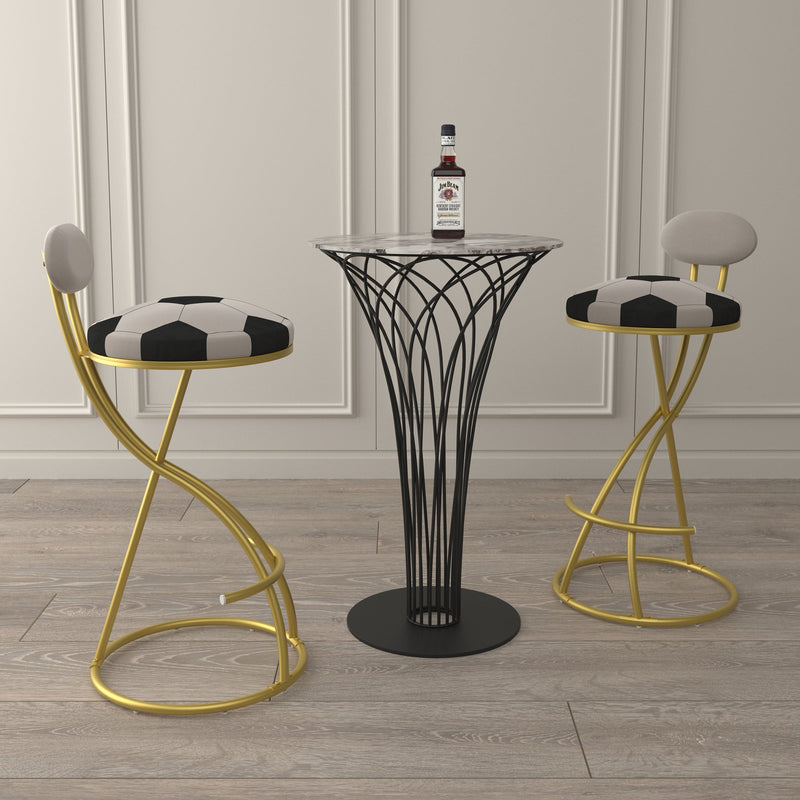 Football Print Bar Stools Set of 2 Upholstered Counter Height Barstool for Kitchen Island S-shaped Velvet Metal Dining Chairs
 (Gold Frame & Creamy