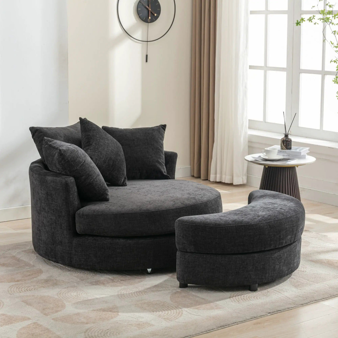 360° Swivel Accent Barrel Chair With Storage Ottoman & 4 Pillows, Modern Leisure Chair Round Accent For Living Room by HouseOfZazla