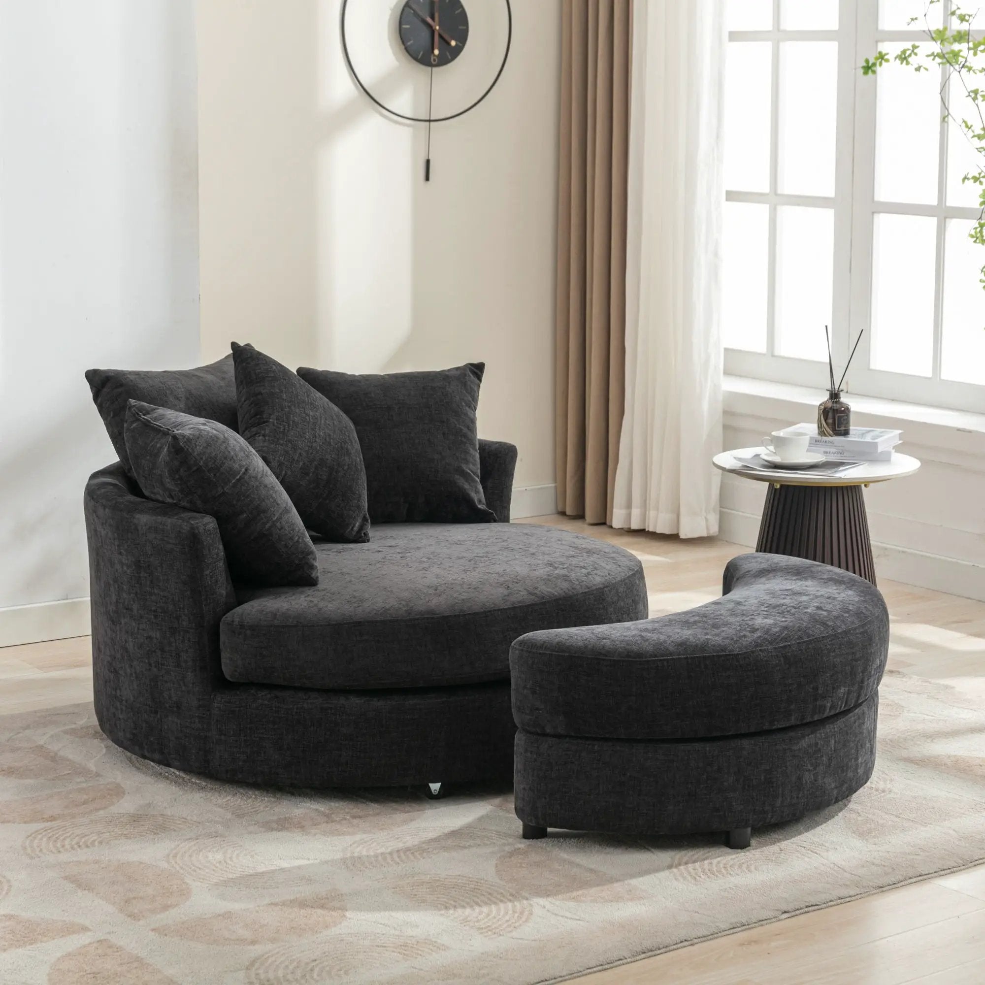 360° Swivel Accent Barrel Chair With Storage Ottoman & 4 Pillows, Modern Leisure Chair Round Accent For Living Room by HouseOfZazla