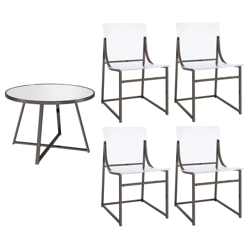 Jillian 5-piece Round Mirror Top Dining Set Black Nickel by Unique Piece Furniture