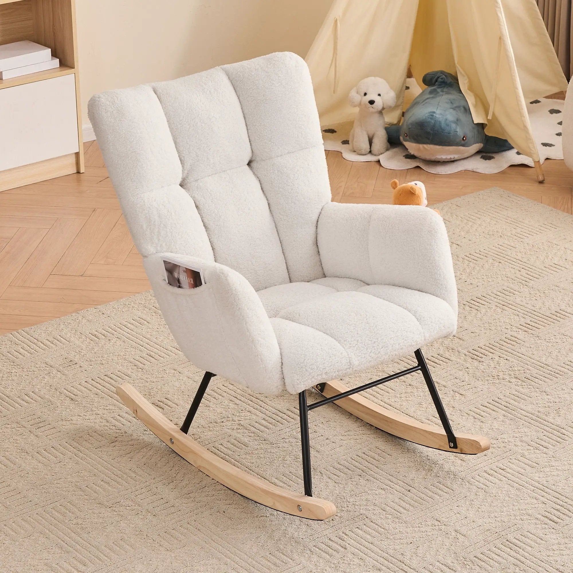 Teddy Fabric Rocking Gilder Nursery Chair For Living Room Indoor - Ivory by Unique Piece Furniture