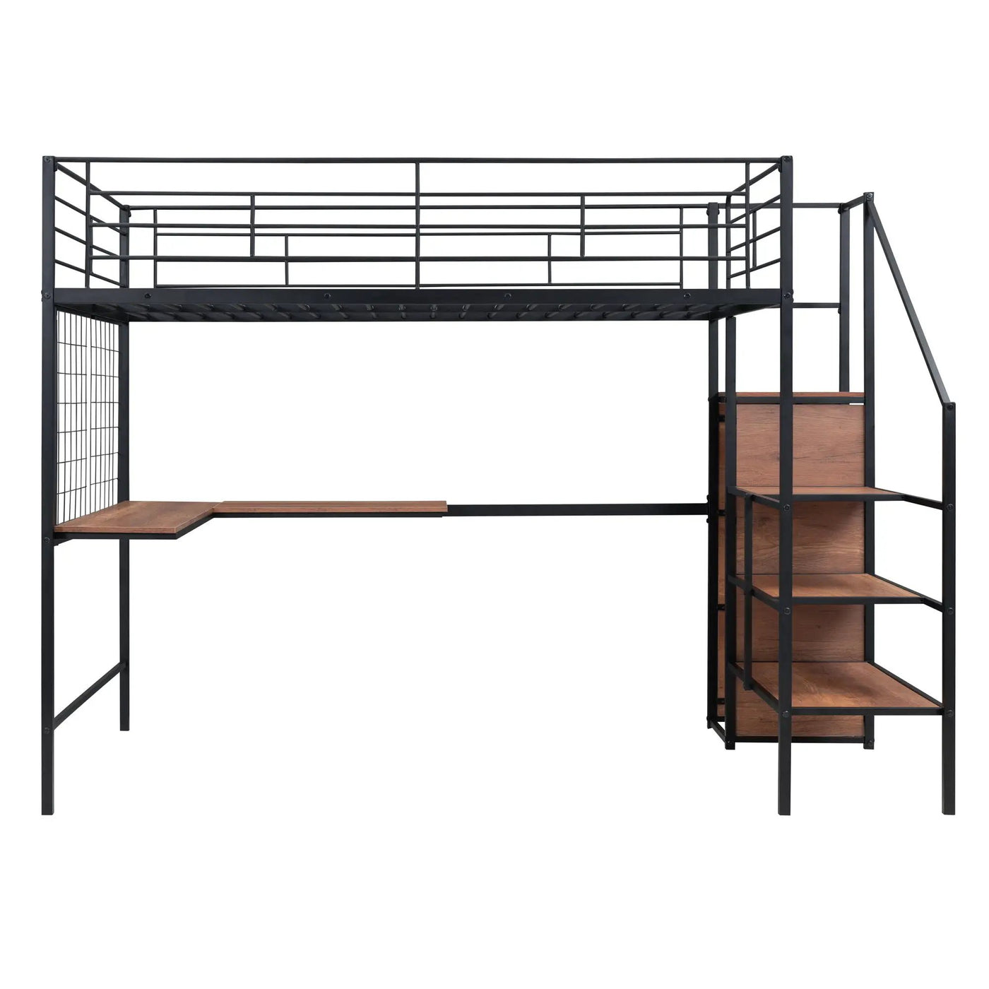 Loft Bed With Desk And Grid, Stylish Frame With Lateral Storage Ladder And Wardrobe by HouseOfZazla