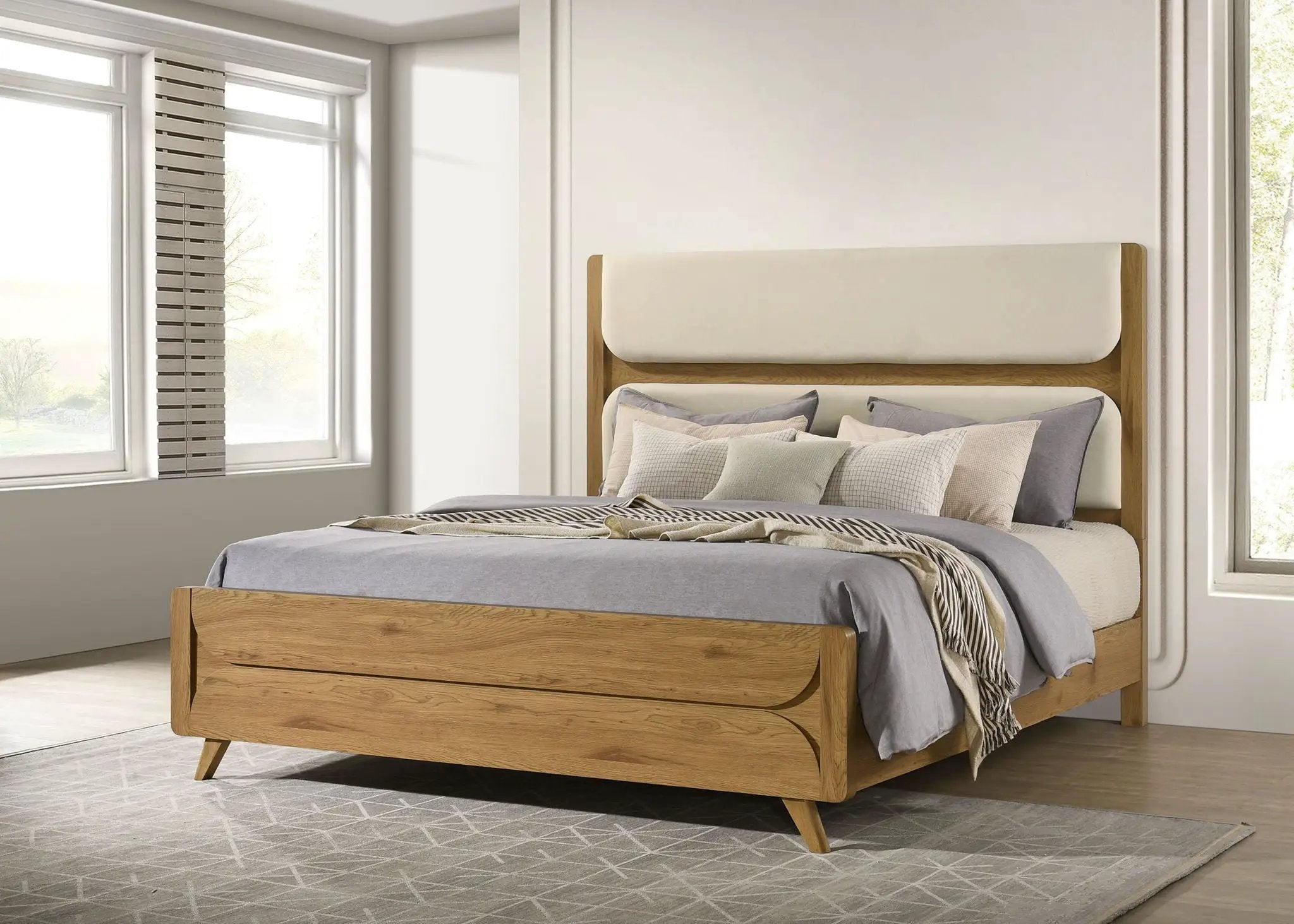 Bennett 62-inch Eastern King Upholstered Panel Bed Cream and Light Oak by Unique Piece Furniture