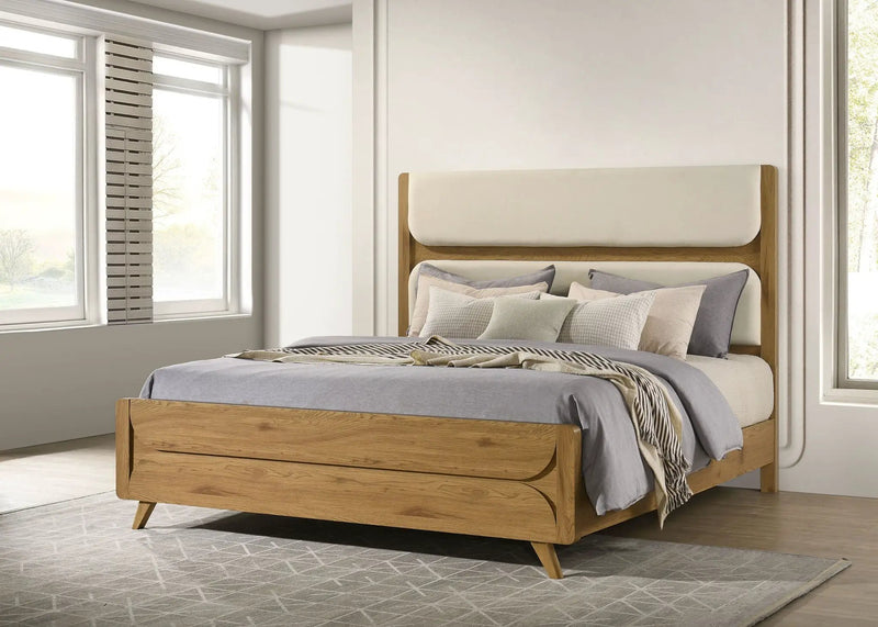 Bennett 62-inch Eastern King Upholstered Panel Bed Cream and Light Oak by Unique Piece Furniture