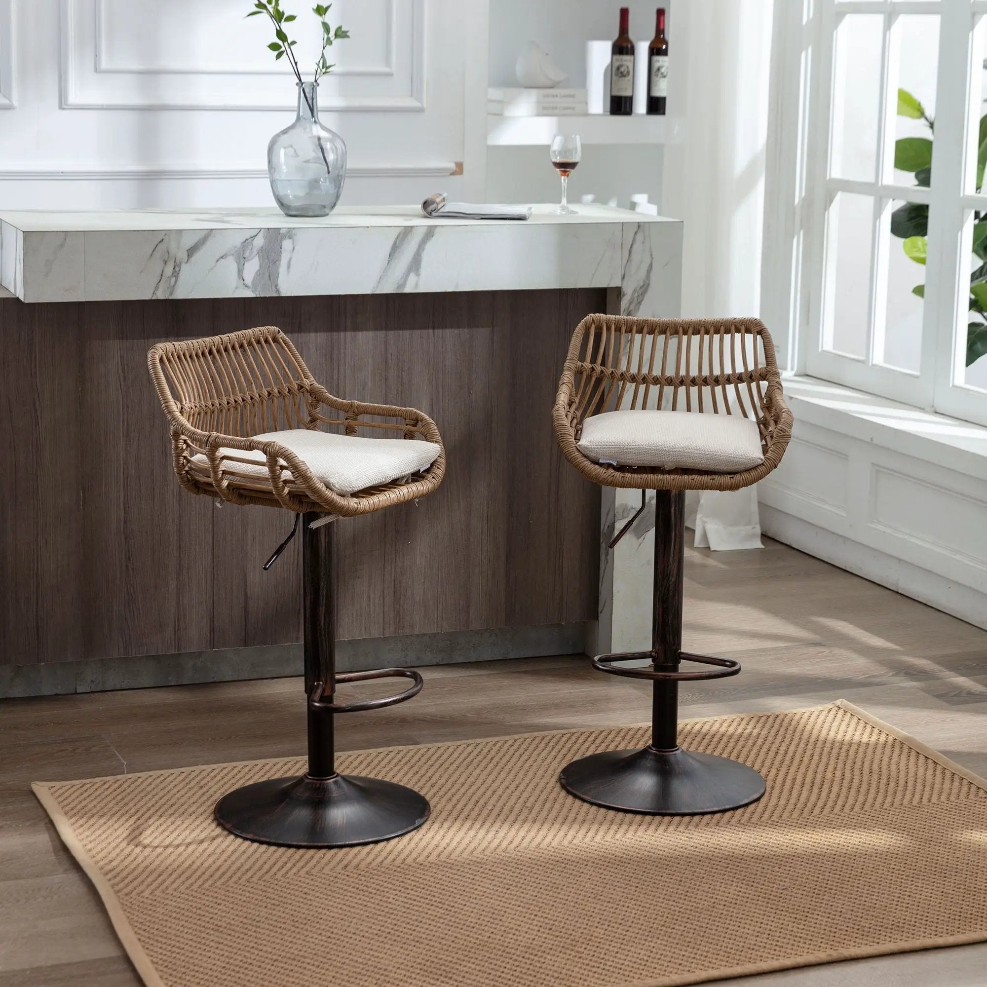 Modern Swivel Bar Stools Adjustable Counter Chairs With Footrest (Set of 2) by HouseOfZazla