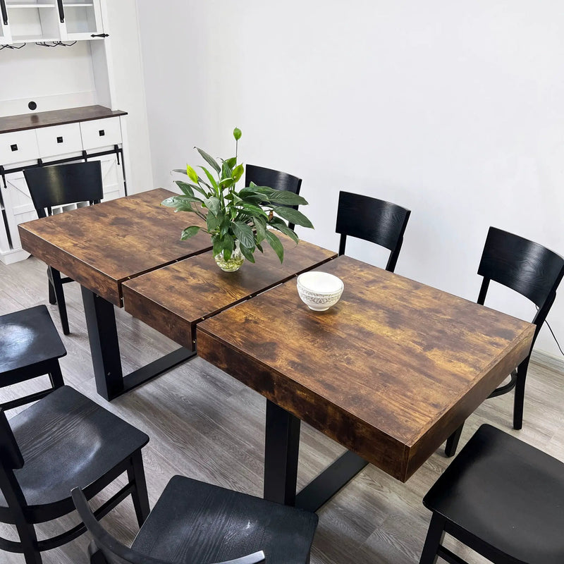 Extendable Dining Room Table For 6 8 10, Modern Farmhouse Wooden Kitchen Expanding Table, Long Large Expandable Dining Room Conference Table - Deep Rustic Brown by HouseOfZazla