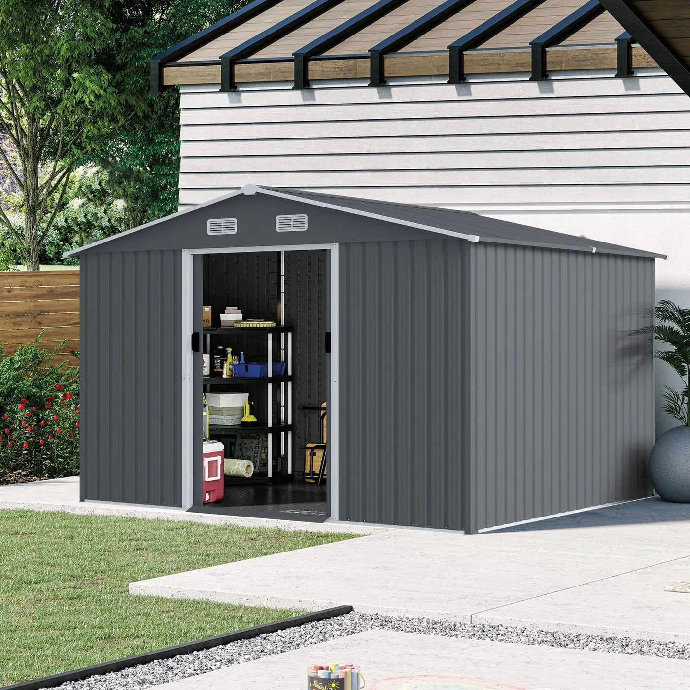 Outdoor Storage Shed Large Metal Tool Sheds, Heavy Duty Storage House With Sliding Doors by HouseOfZazla