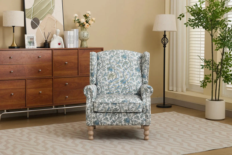 Modern Accent Chair with Retro Wood Legs and Floral Design by HouseOfZazla