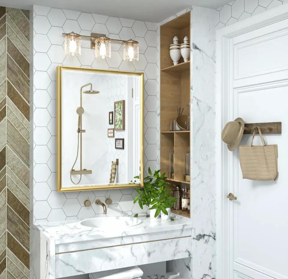 TokeShimi 20x26 Recessed Medicine Cabinet Bathroom Vanity Mirror Gold Metal Framed Surface Wall Mounted with Aluminum Alloy Beveled Edges Design 1 Doo by Selzalot