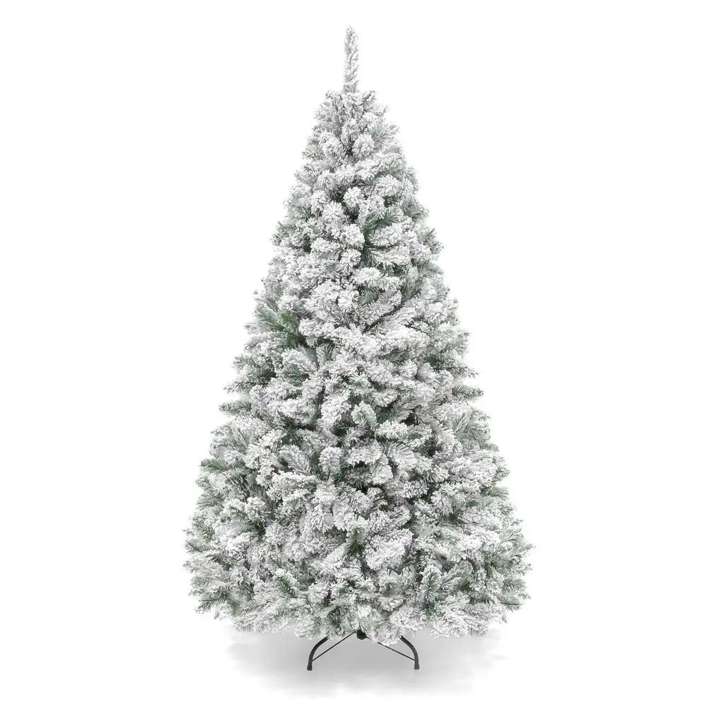 6 Foot Easy Set Up Snow Flocked Faux Pine Christmas Tree with Metal Stand by HomePacific