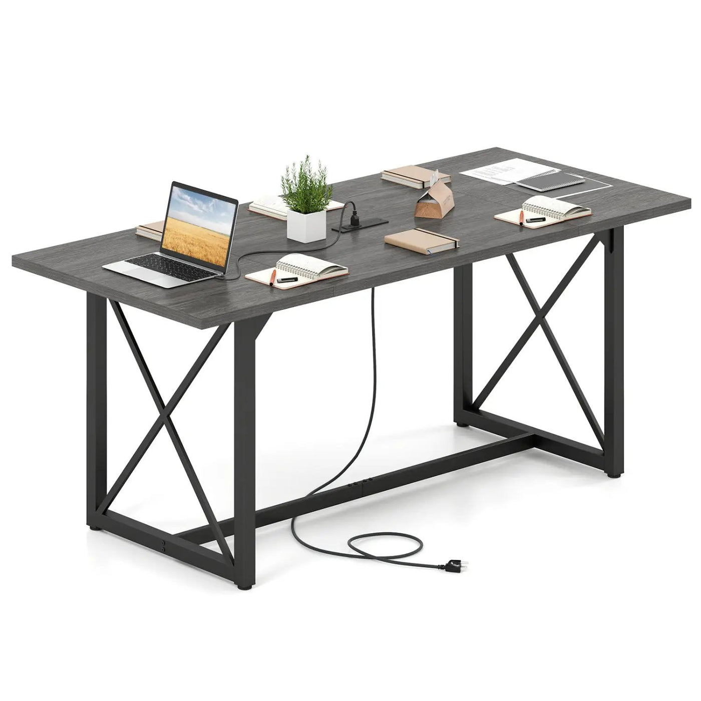 6FT Conference Table with Power Outlets Seats 6-8 People for Office by DirectDeals