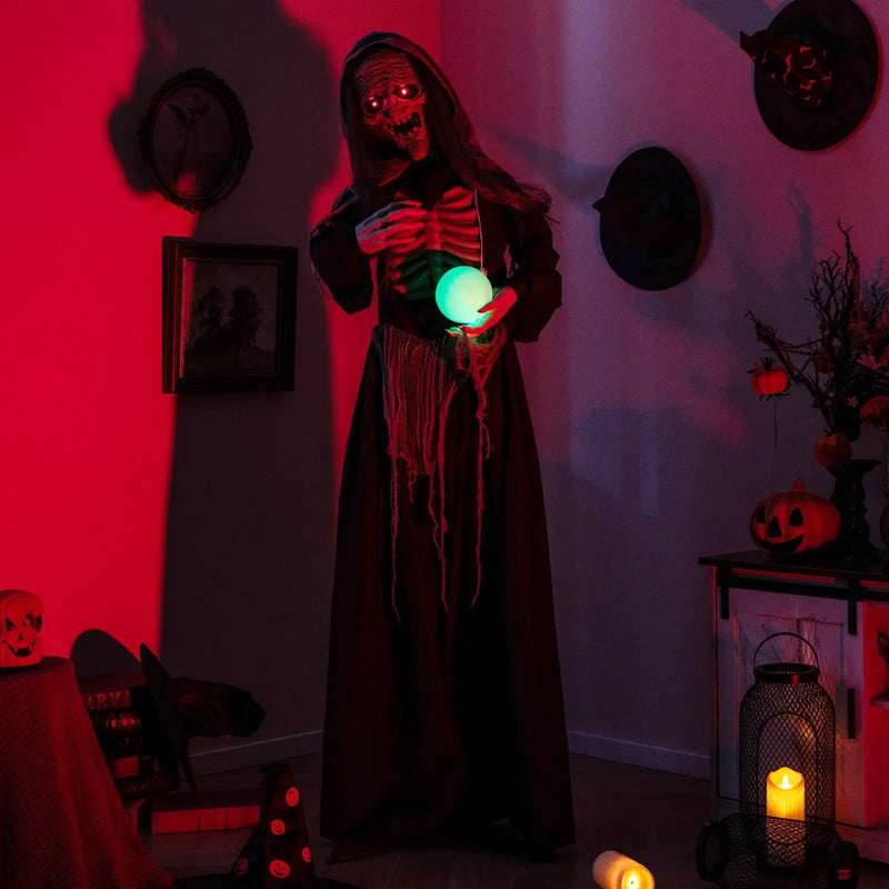6ft Halloween Animatronics Standing Witch with Light Up Eyes and Magical Ball by DirectDeals