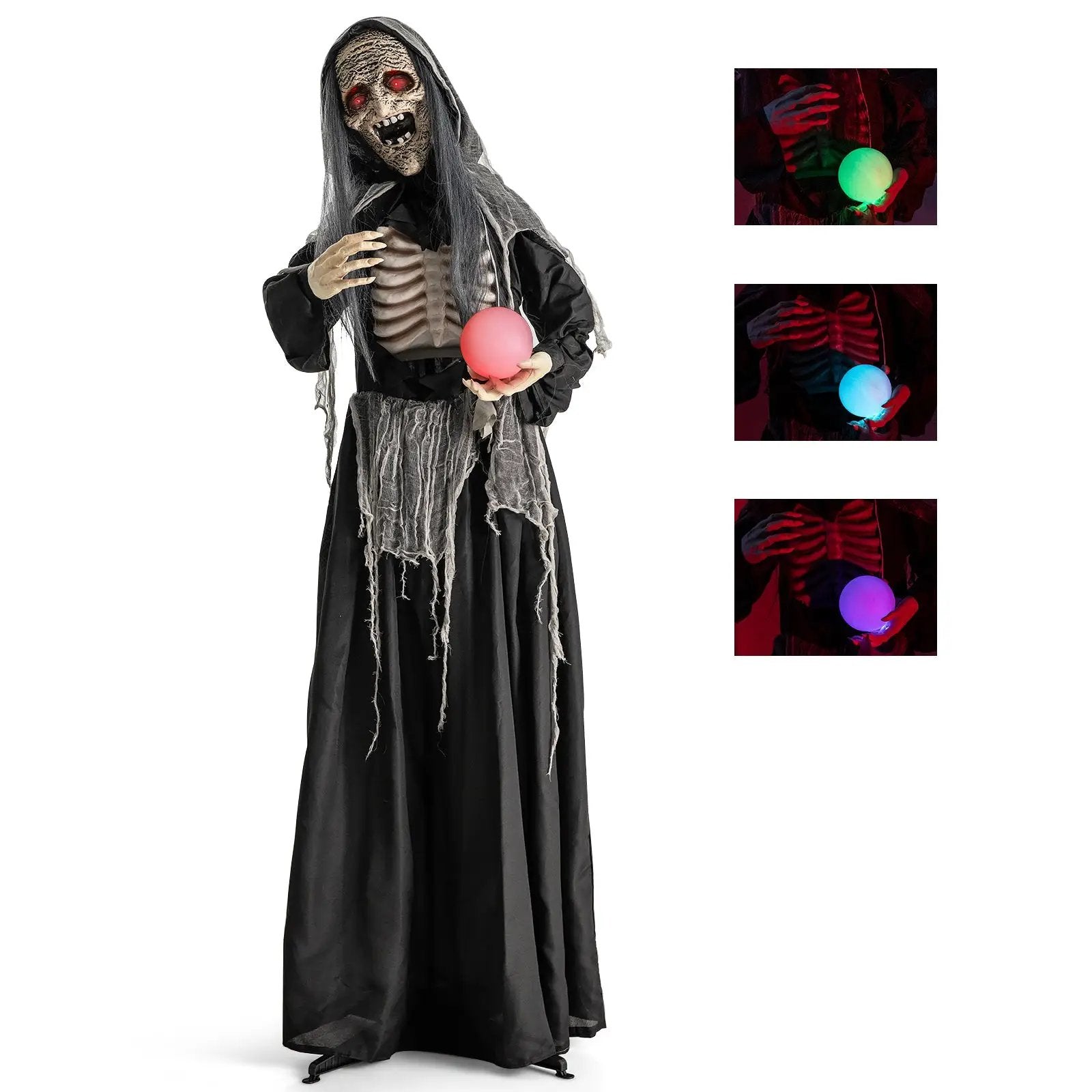 6ft Halloween Animatronics Standing Witch with Light Up Eyes and Magical Ball by DirectDeals