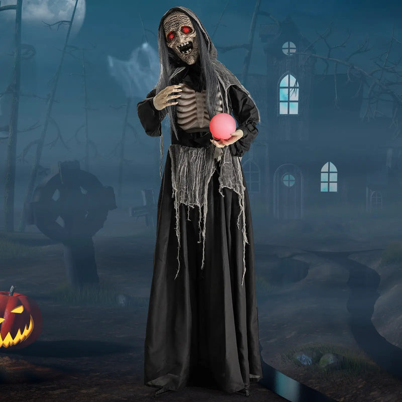 6ft Halloween Animatronics Standing Witch with Light Up Eyes and Magical Ball by DirectDeals