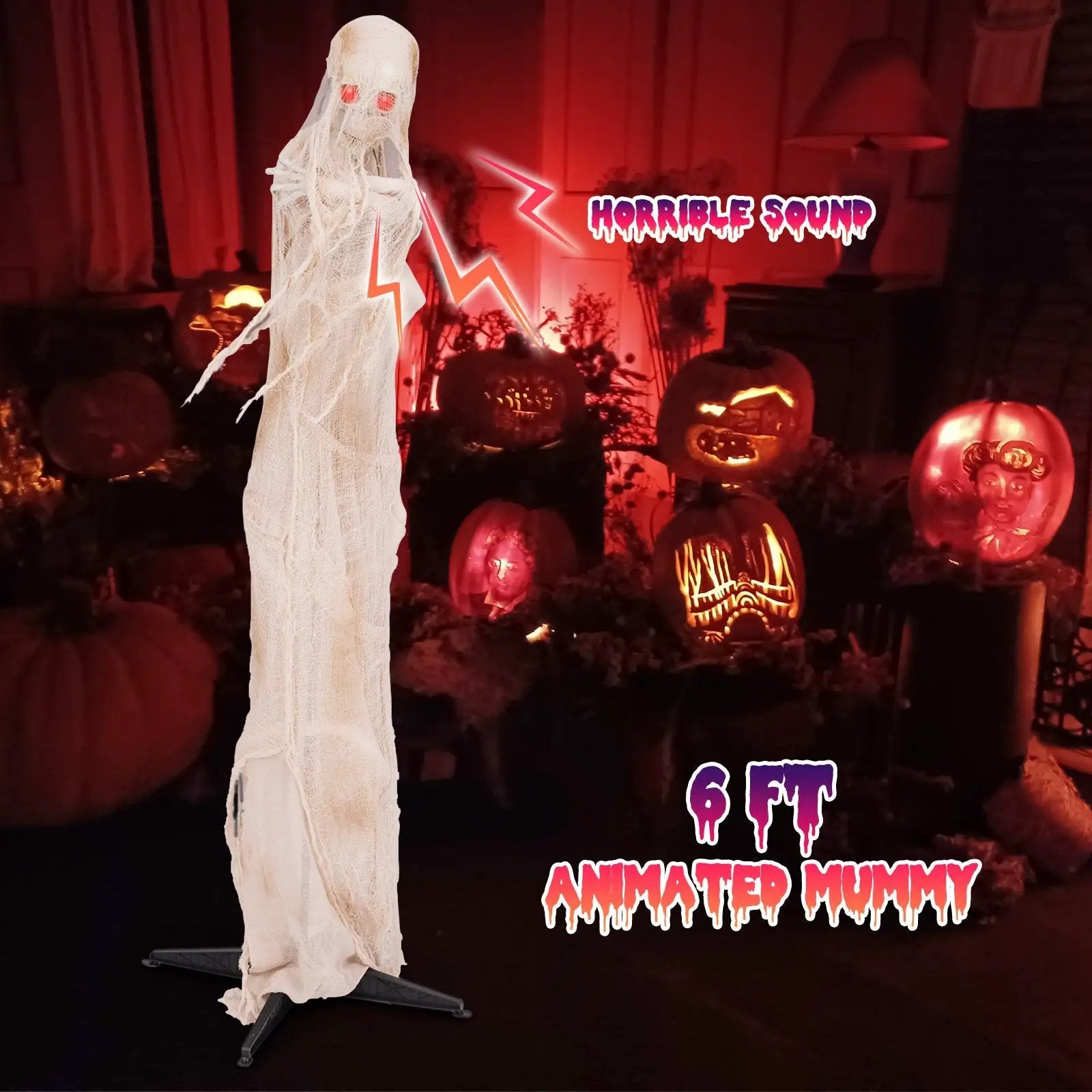 6FT Halloween Animated Standing Mummy with LED Red Glowing Eyes by DirectDeals