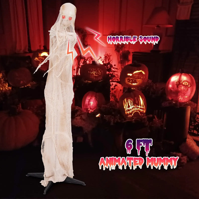 6FT Halloween Animated Standing Mummy with LED Red Glowing Eyes by DirectDeals