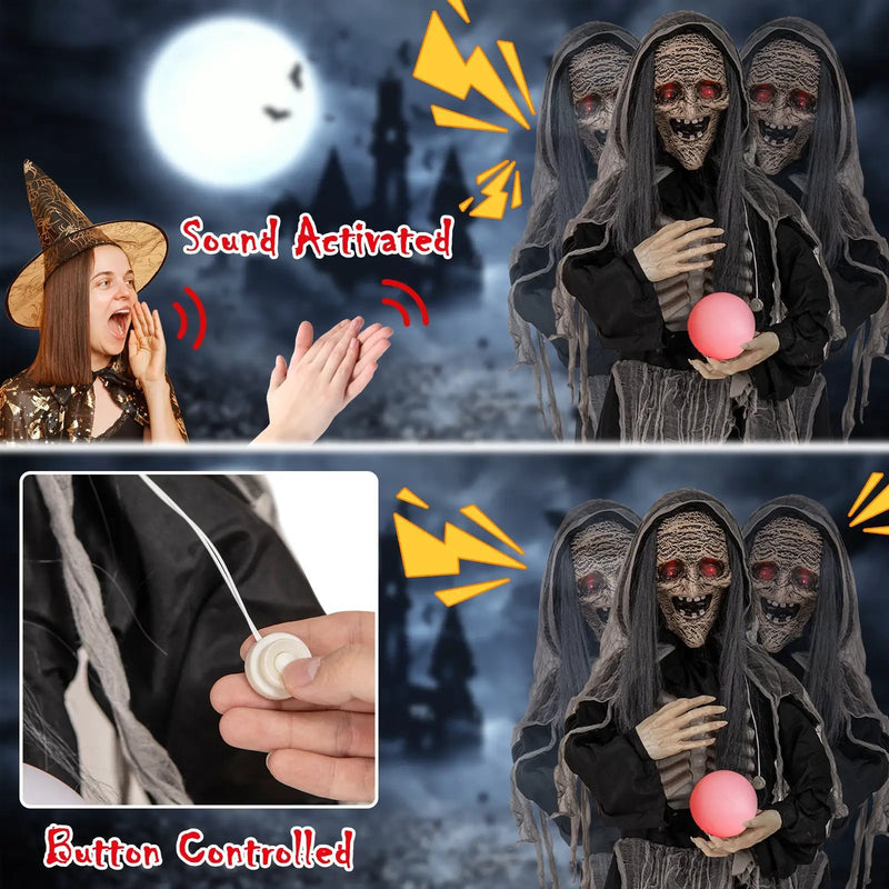 6ft Halloween Animatronics Standing Witch with Light Up Eyes and Magical Ball by DirectDeals