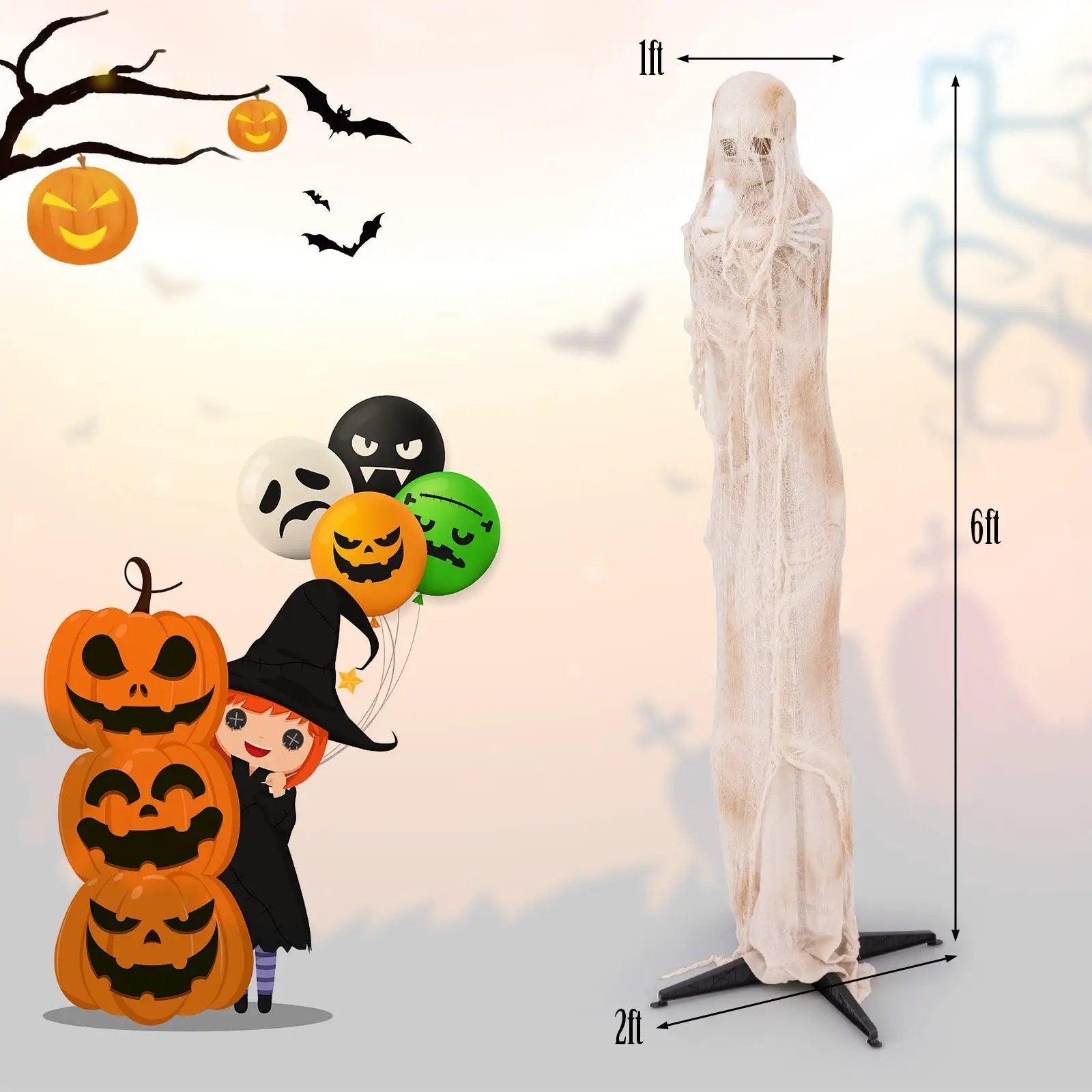 6FT Halloween Animated Standing Mummy with LED Red Glowing Eyes by DirectDeals