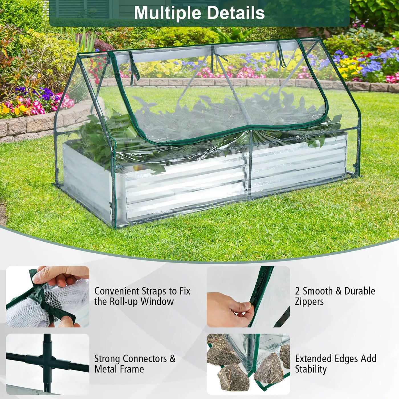 6 x 3 x 3 Feet Galvanized Raised Garden Bed with Greenhouse by DirectDeals