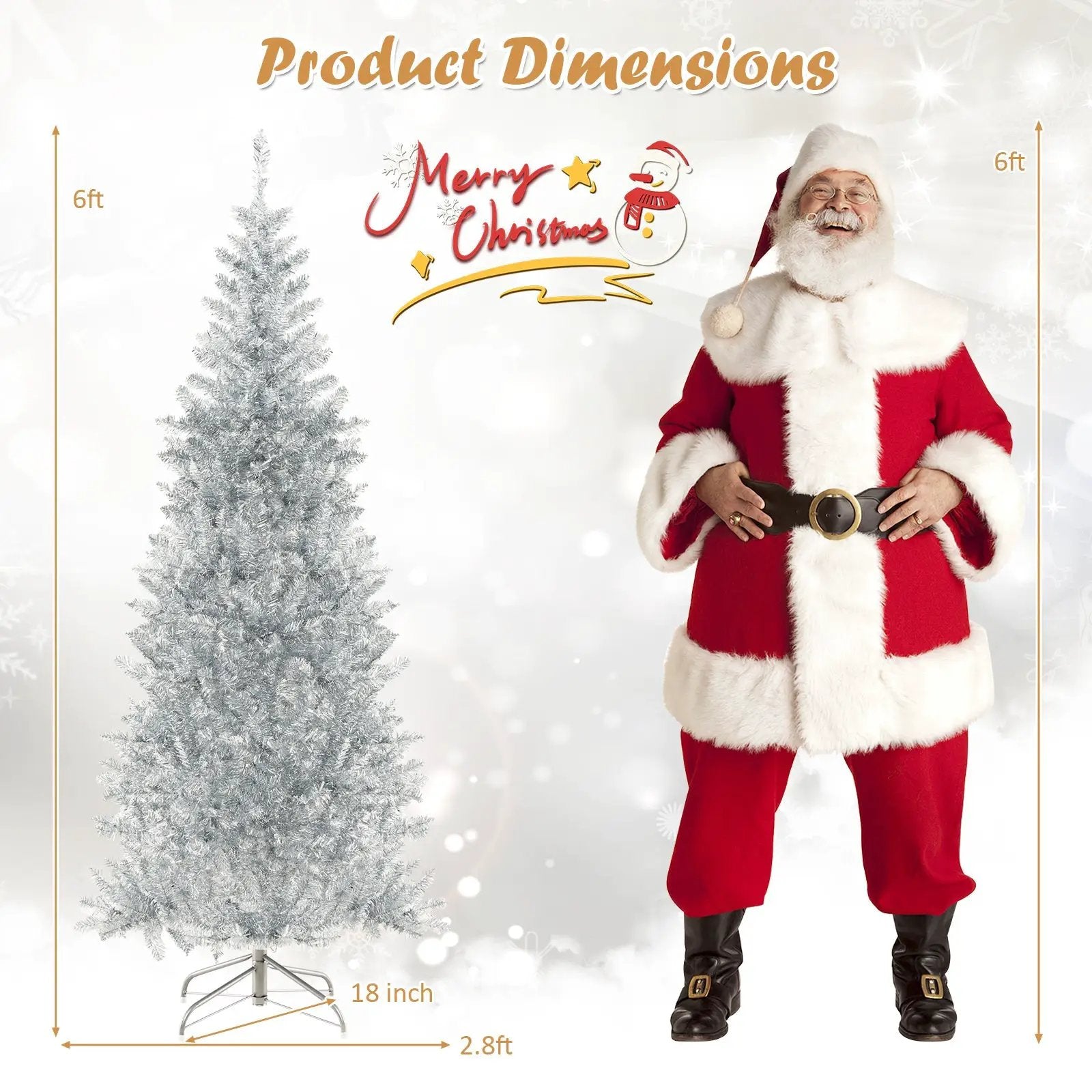 6/7 FT Pre-Lit Artificial Silver Tinsel Xmas Tree with 790 Branch Tips and 300 LED Lights by DirectDeals