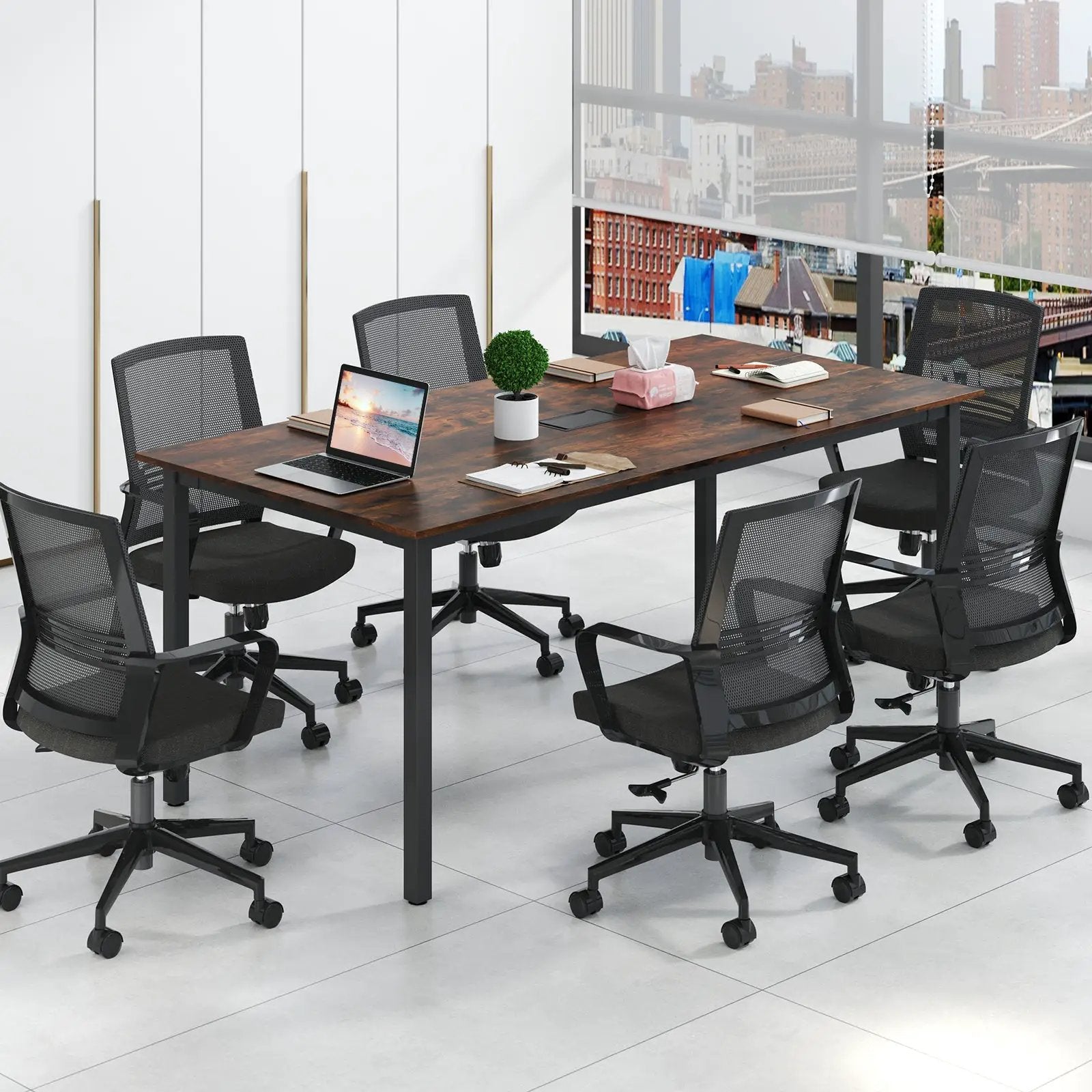 6 Feet Conference Room Table Large Meeting Table Rectangle Seats 8-10 People-Rustic Brown by DirectDeals