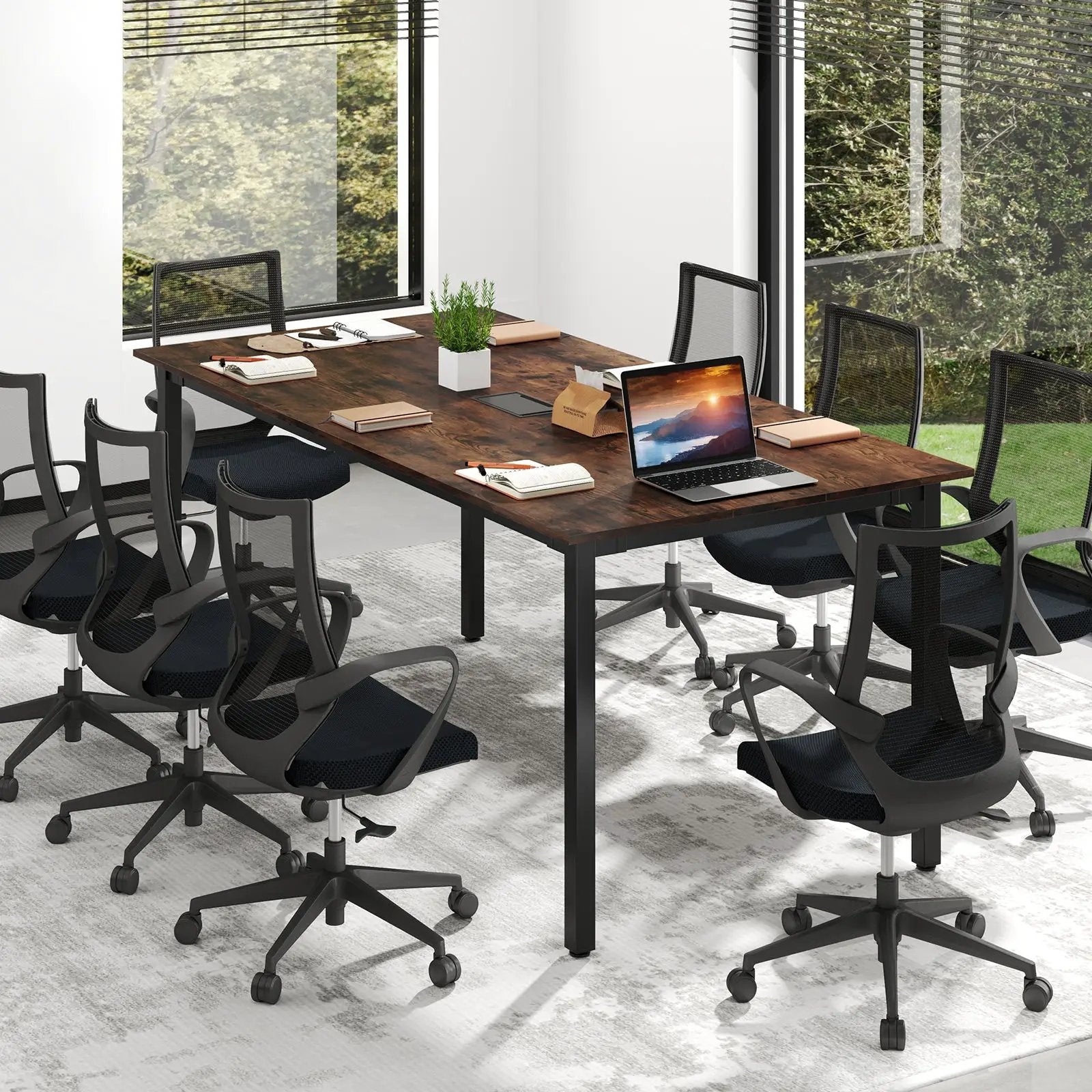 6 Feet Conference Room Table Large Meeting Table Rectangle Seats 8-10 People-Rustic Brown by DirectDeals