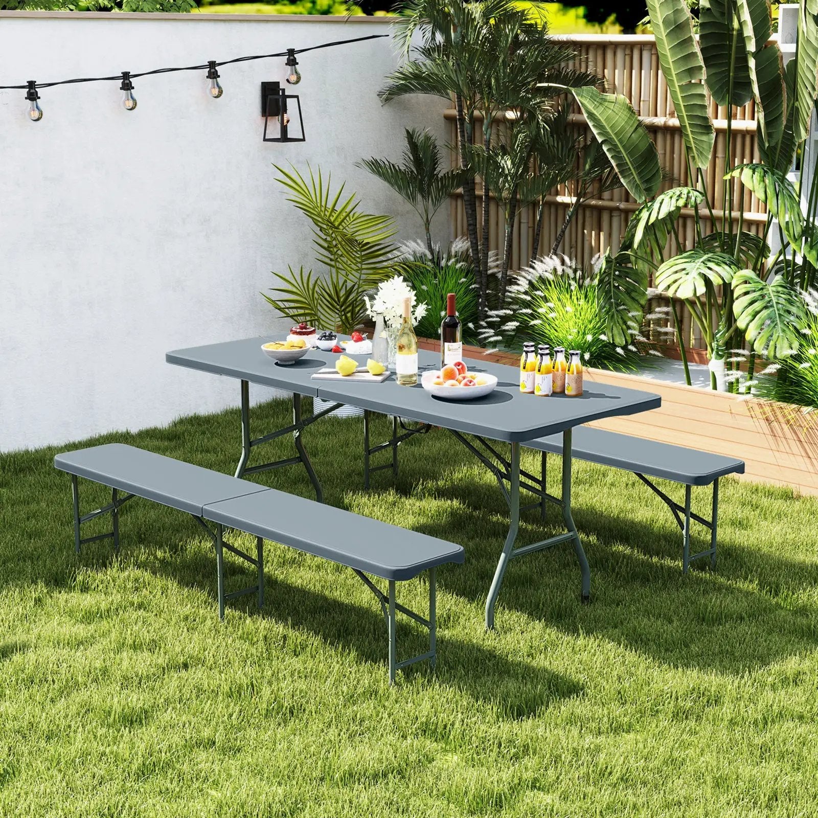 6 Feet Plastic Folding Bench Portable Seat with Handle and Lock by DirectDeals
