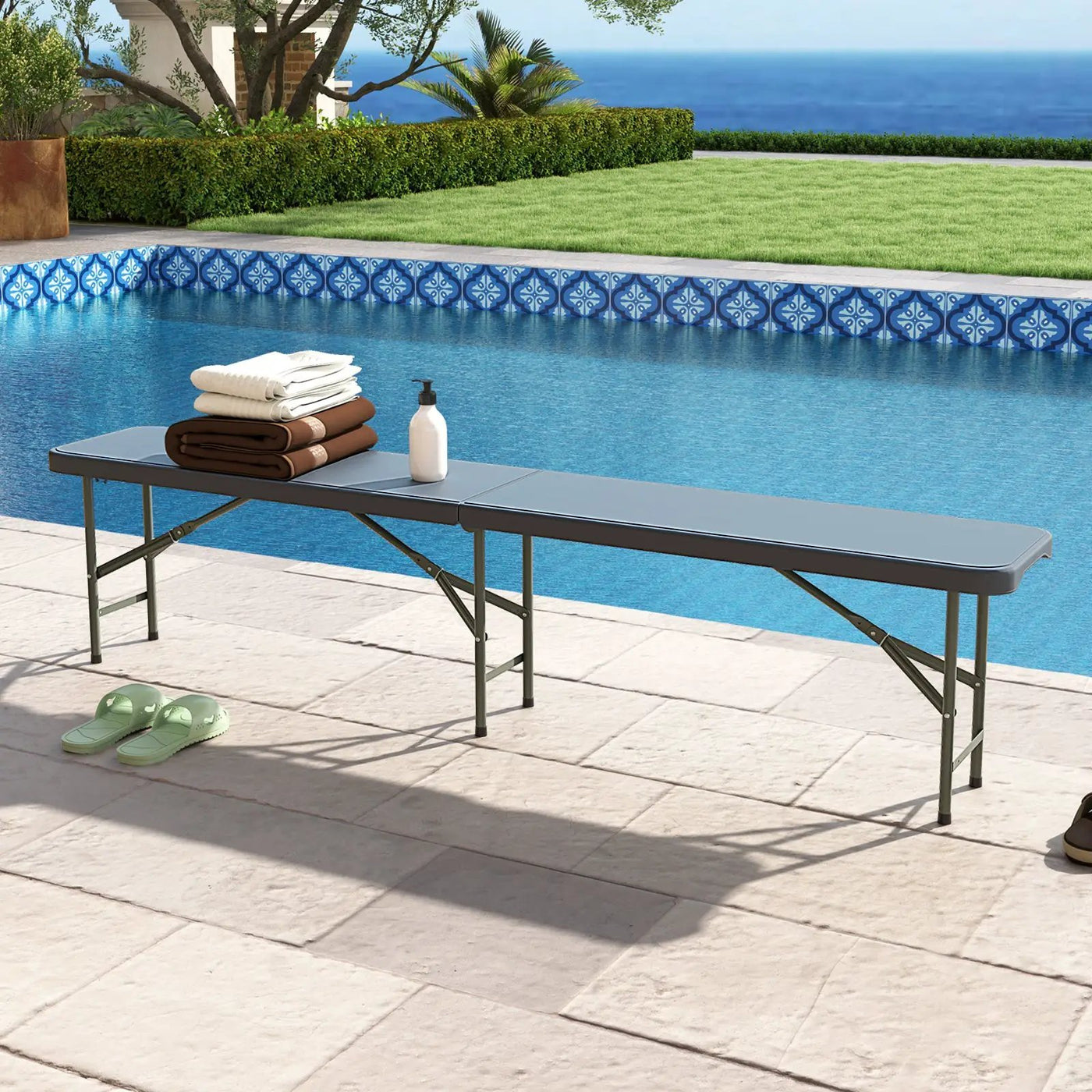 6 Feet Plastic Folding Bench Portable Seat with Handle and Lock by DirectDeals